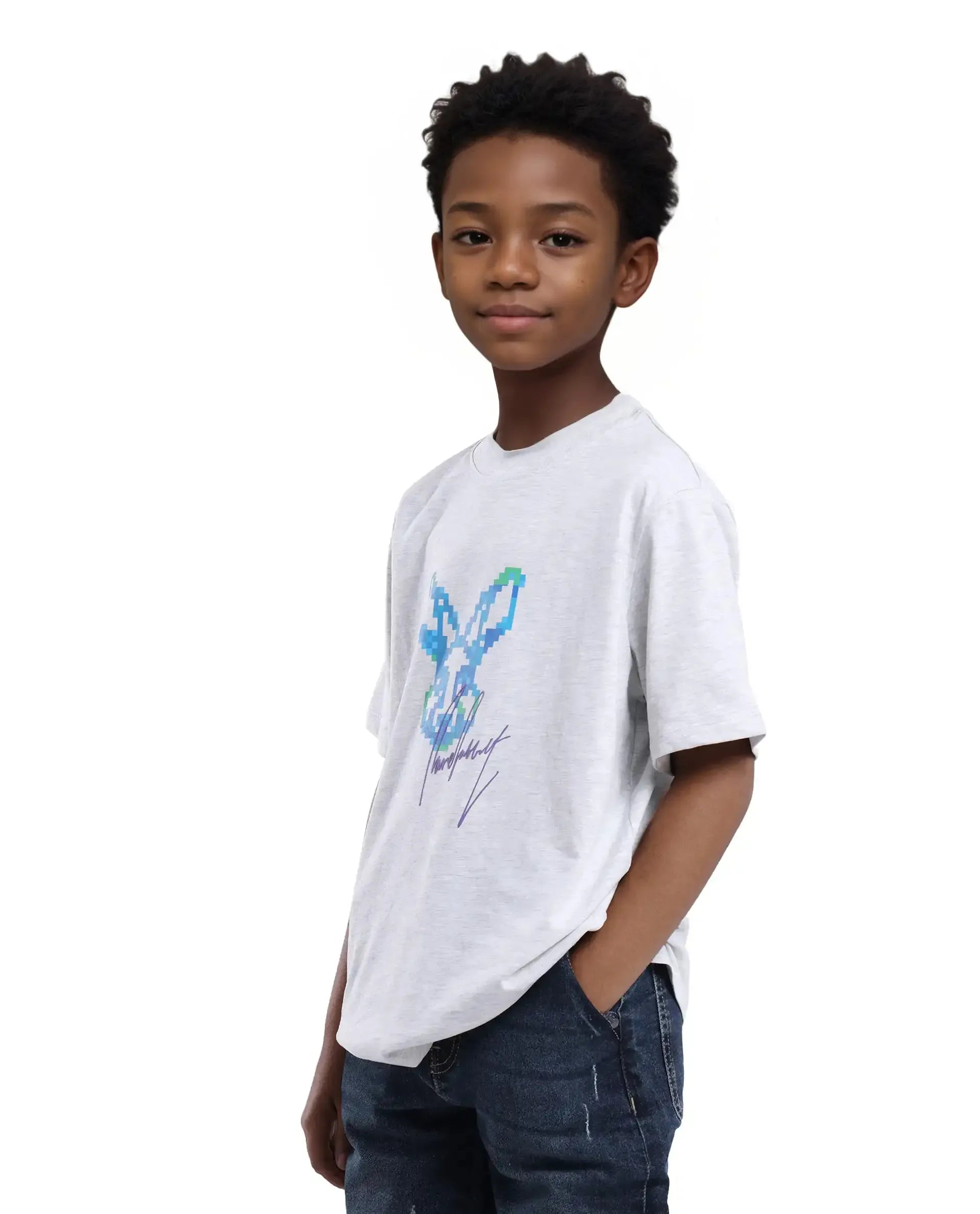 Rare Ones Kids Tebx Grey Cotton Blend Half Sleeve Printed Regular Fit T-Shirt