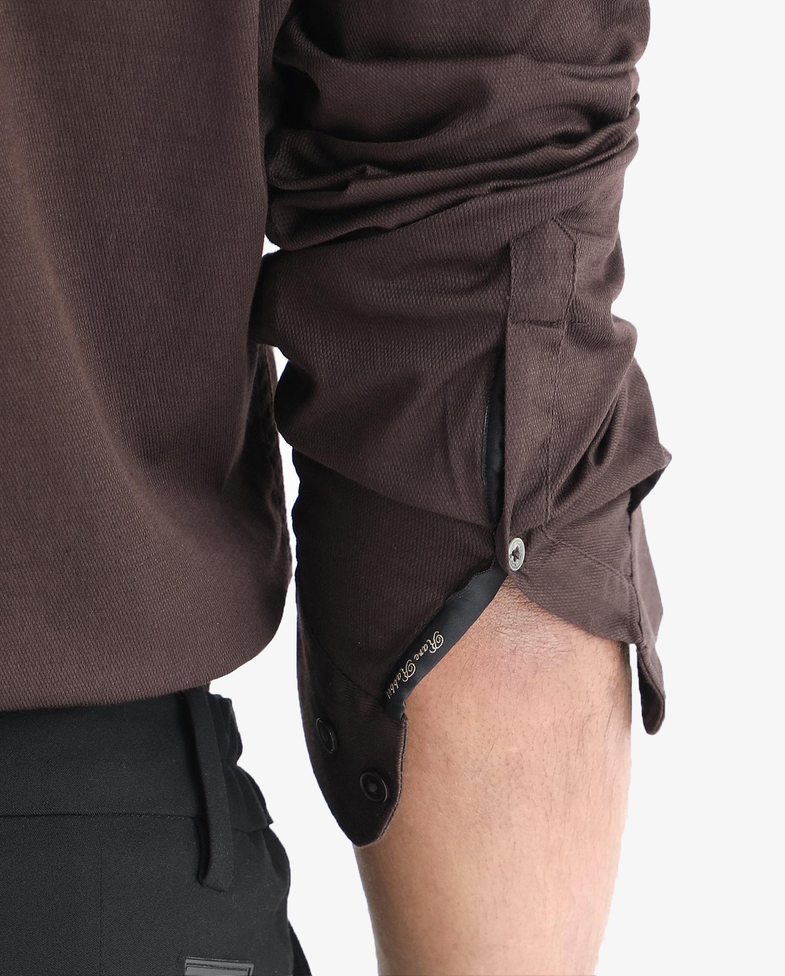 Rare Rabbit Men's Tehran Dark Brown Mandarin Collar Full Sleeves Solid Shirt