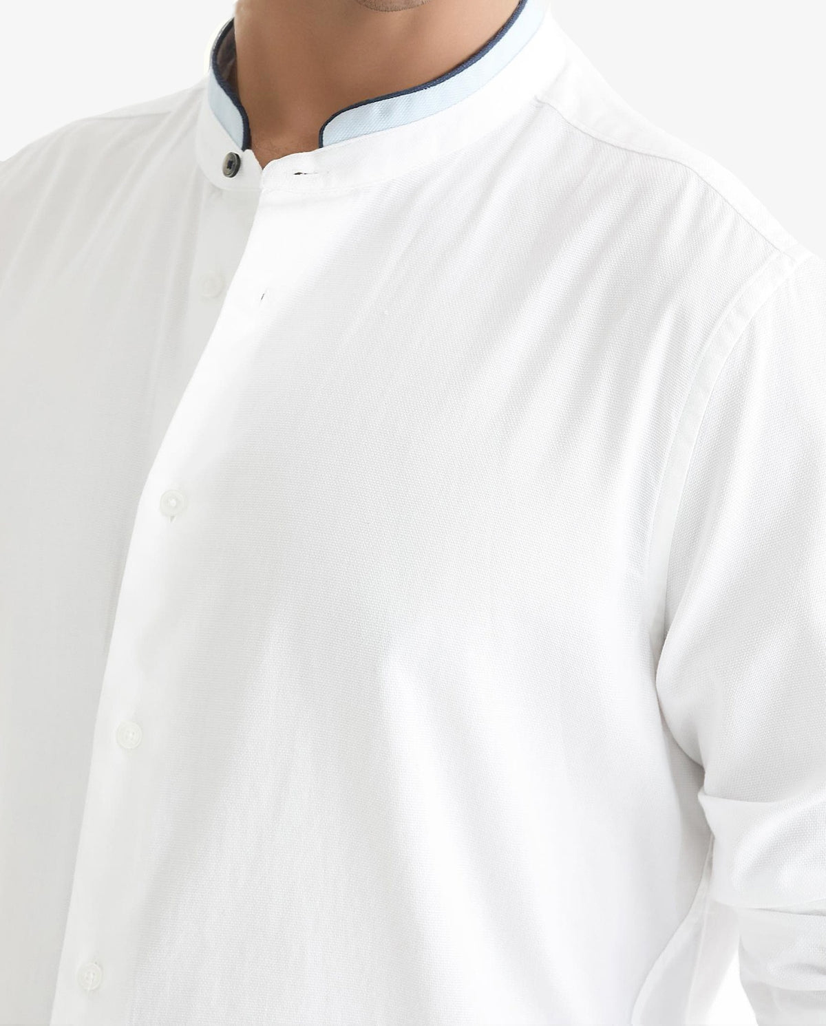 Rare Rabbit Men's Tehran White Mandarin Collar Full Sleeves Solid Shirt