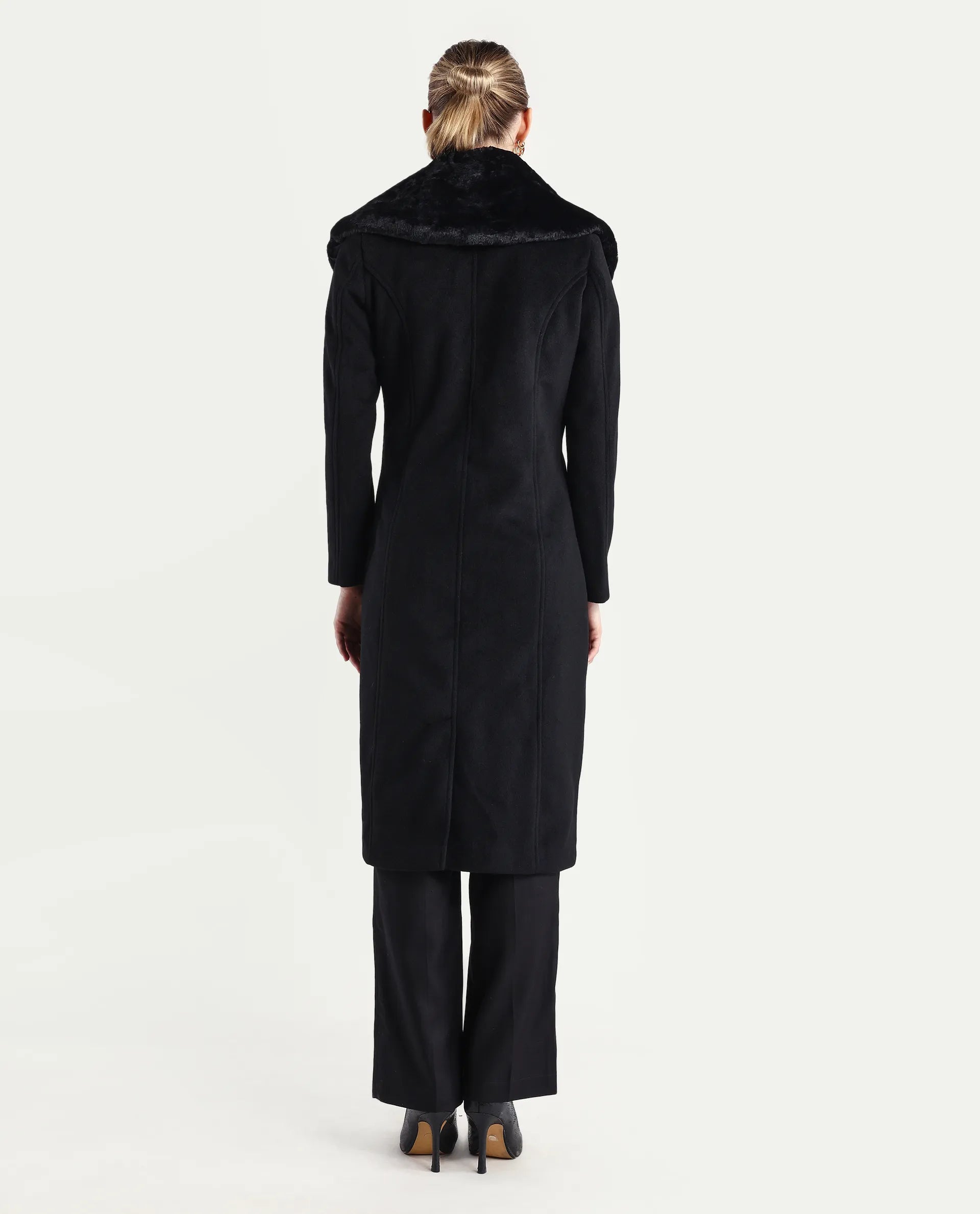 Rareism Women's Teich-25 Black Polyester Regular Fit Coat