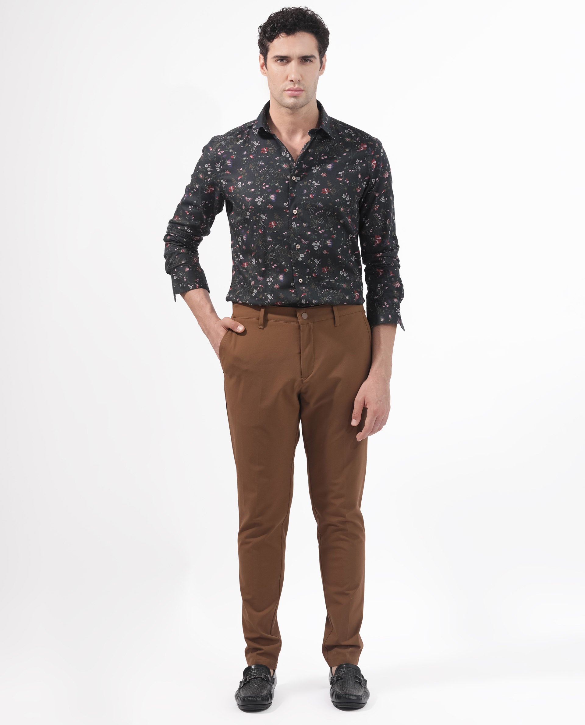 Rare Rabbit Men's Teleuxx Black Cotton Fabric Floral Print Full Sleeves Shirt