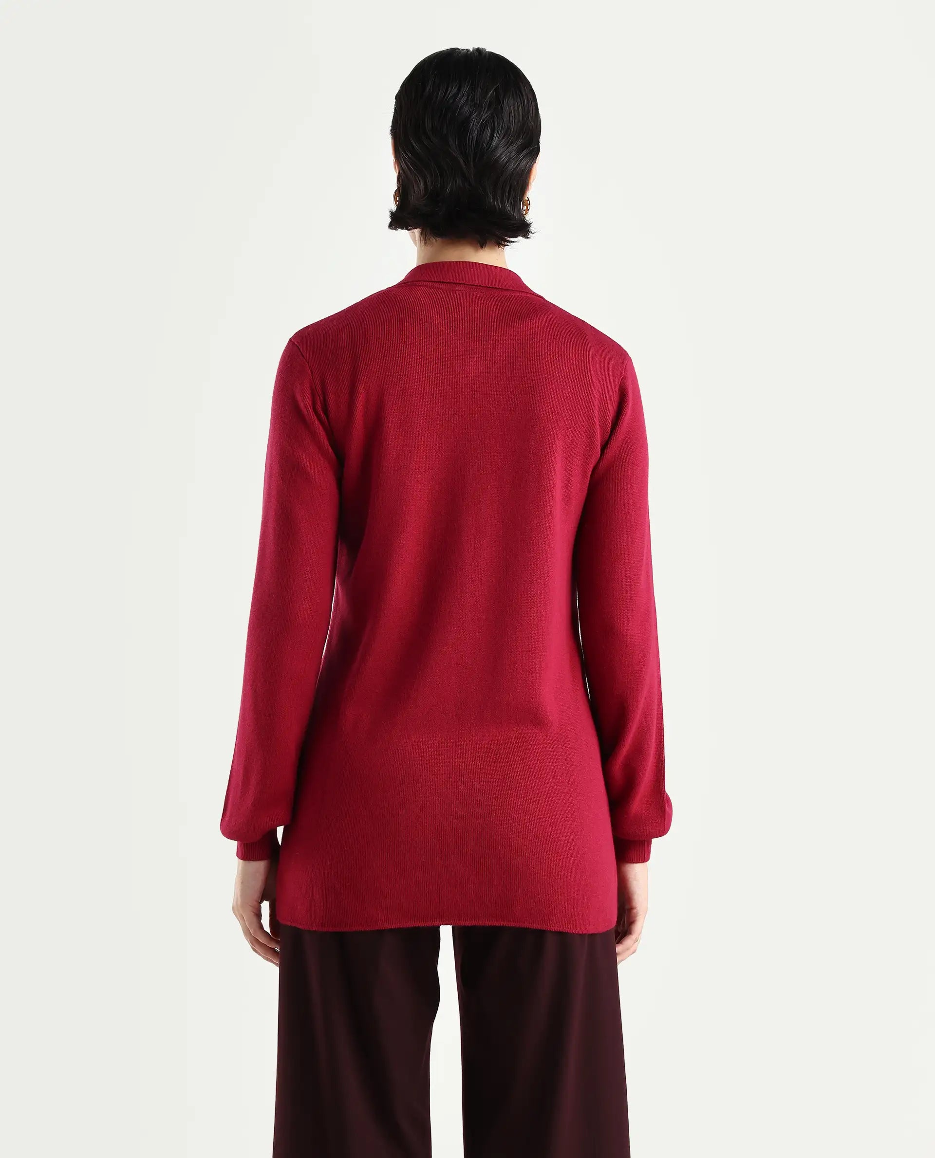 Rareism Women's Telkon Light Maroon Viscose Spread Collar Plain Regular Fit Sweater