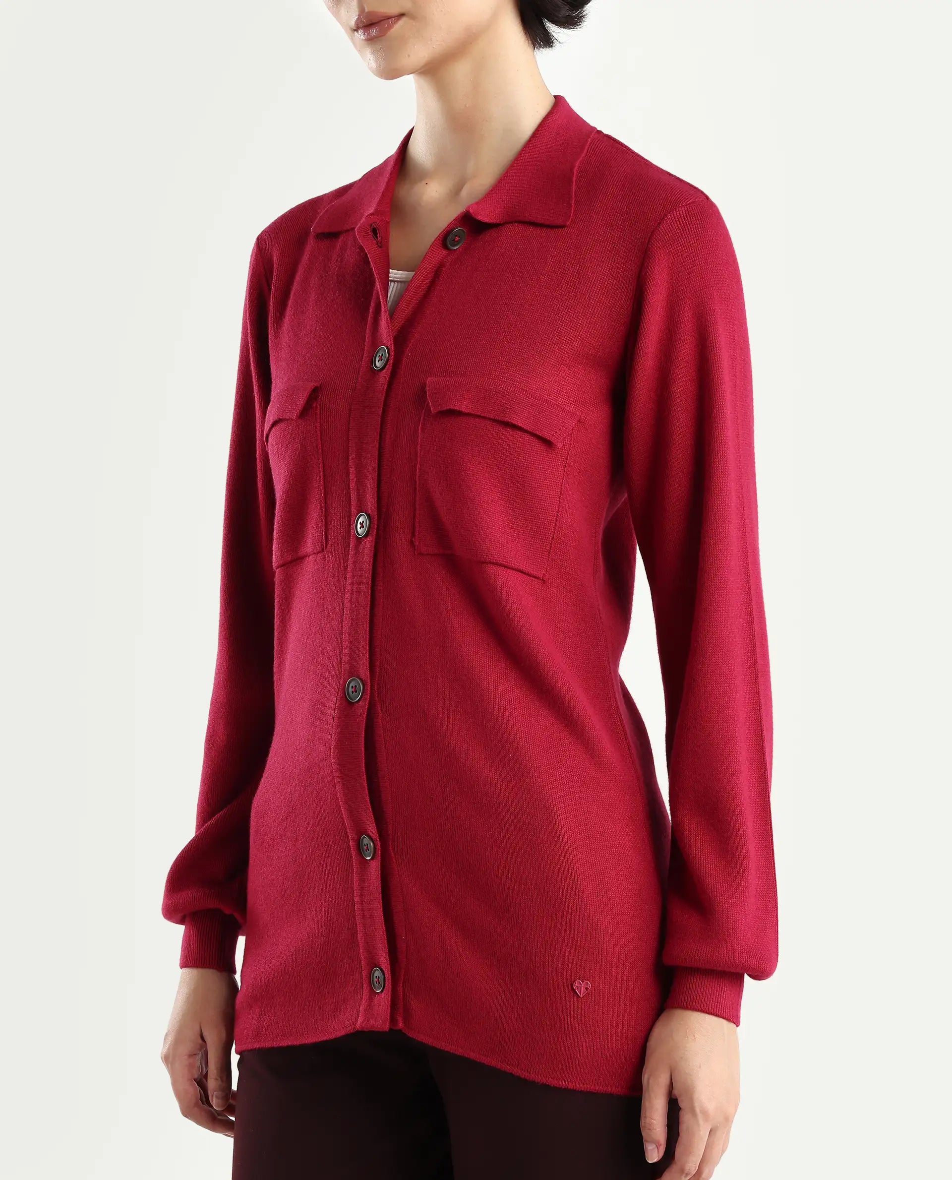 Rareism Women's Telkon Light Maroon Viscose Spread Collar Plain Regular Fit Sweater