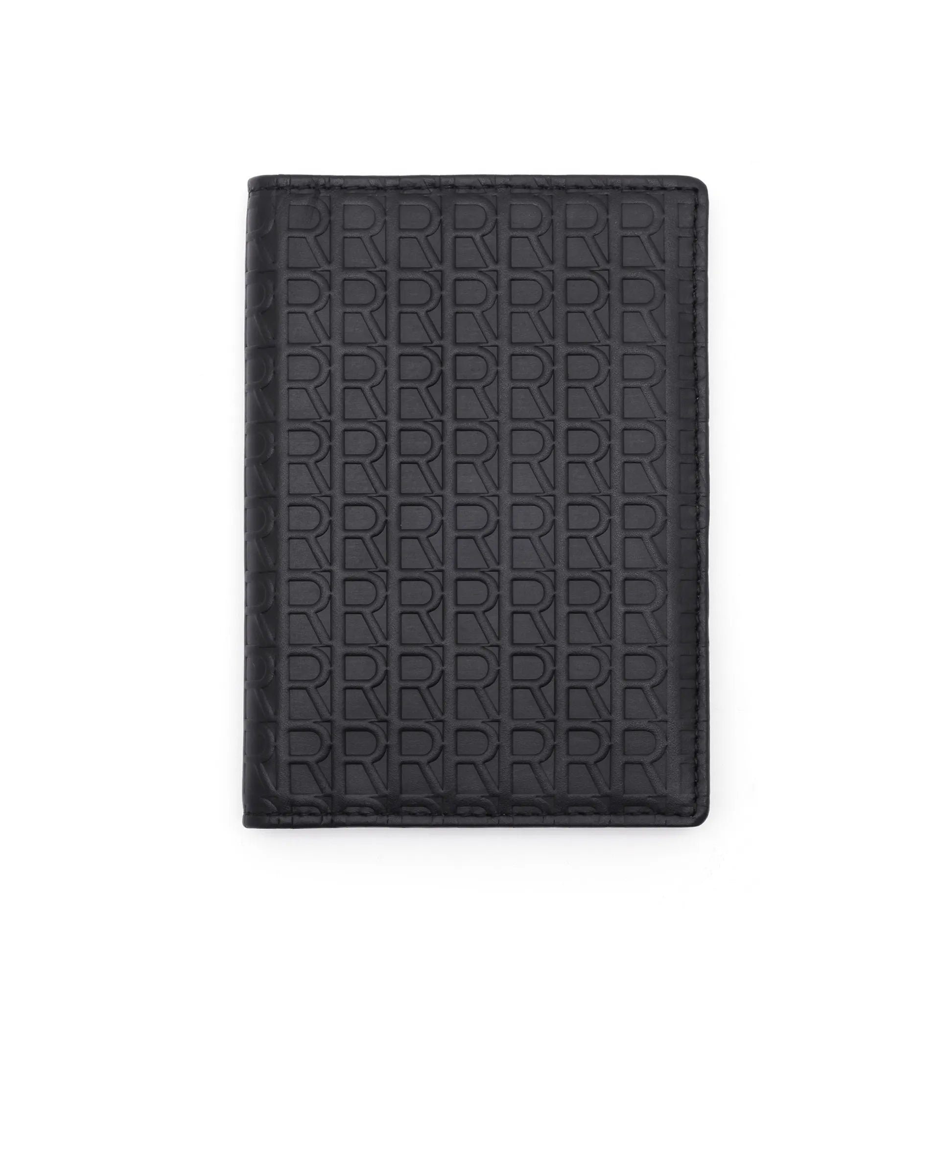 Rare Rabbit Men's Ellen Black Bi Fold RFID Embossed Monogram Passport Holder