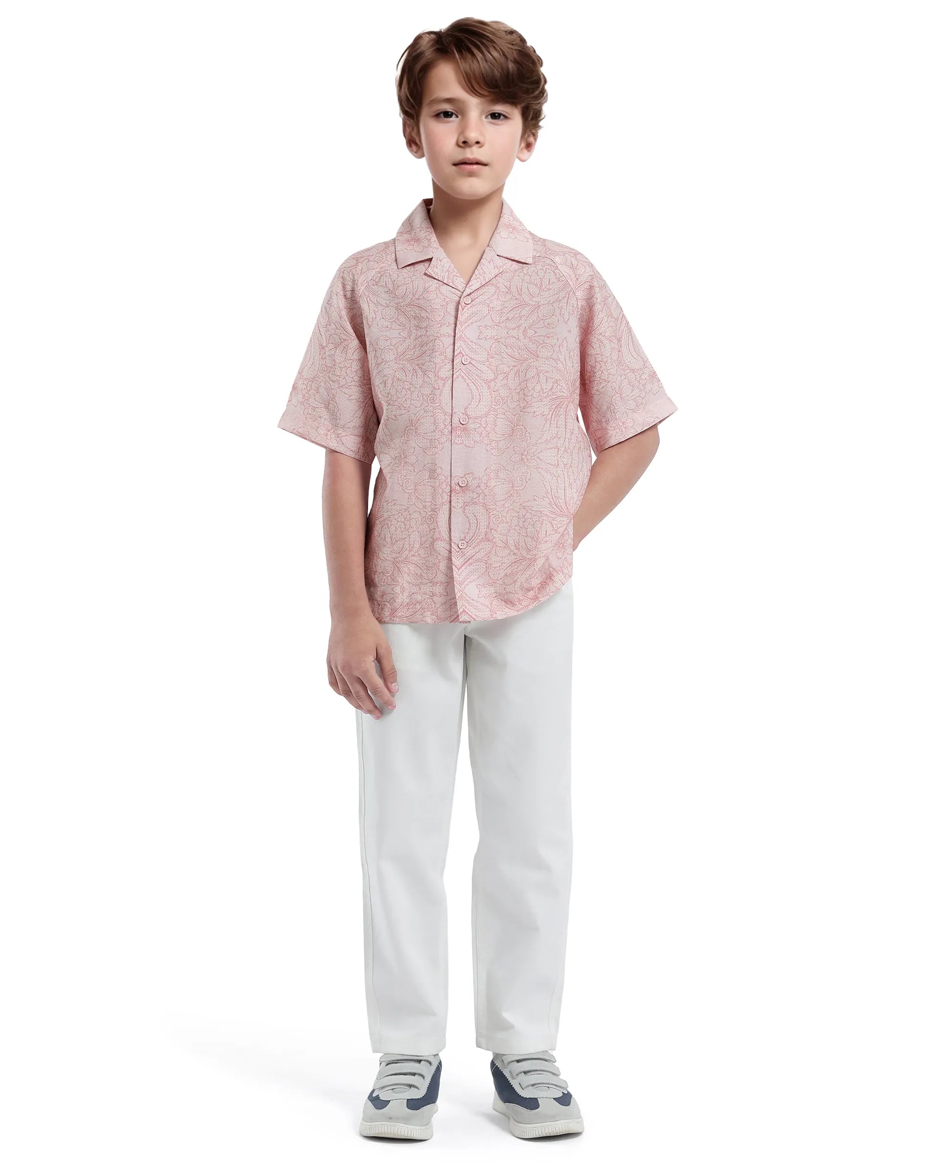 Rare Ones Kids Telo-K Red Tencel Nylon Half Sleeve Button Printed Regular Fit Shirt