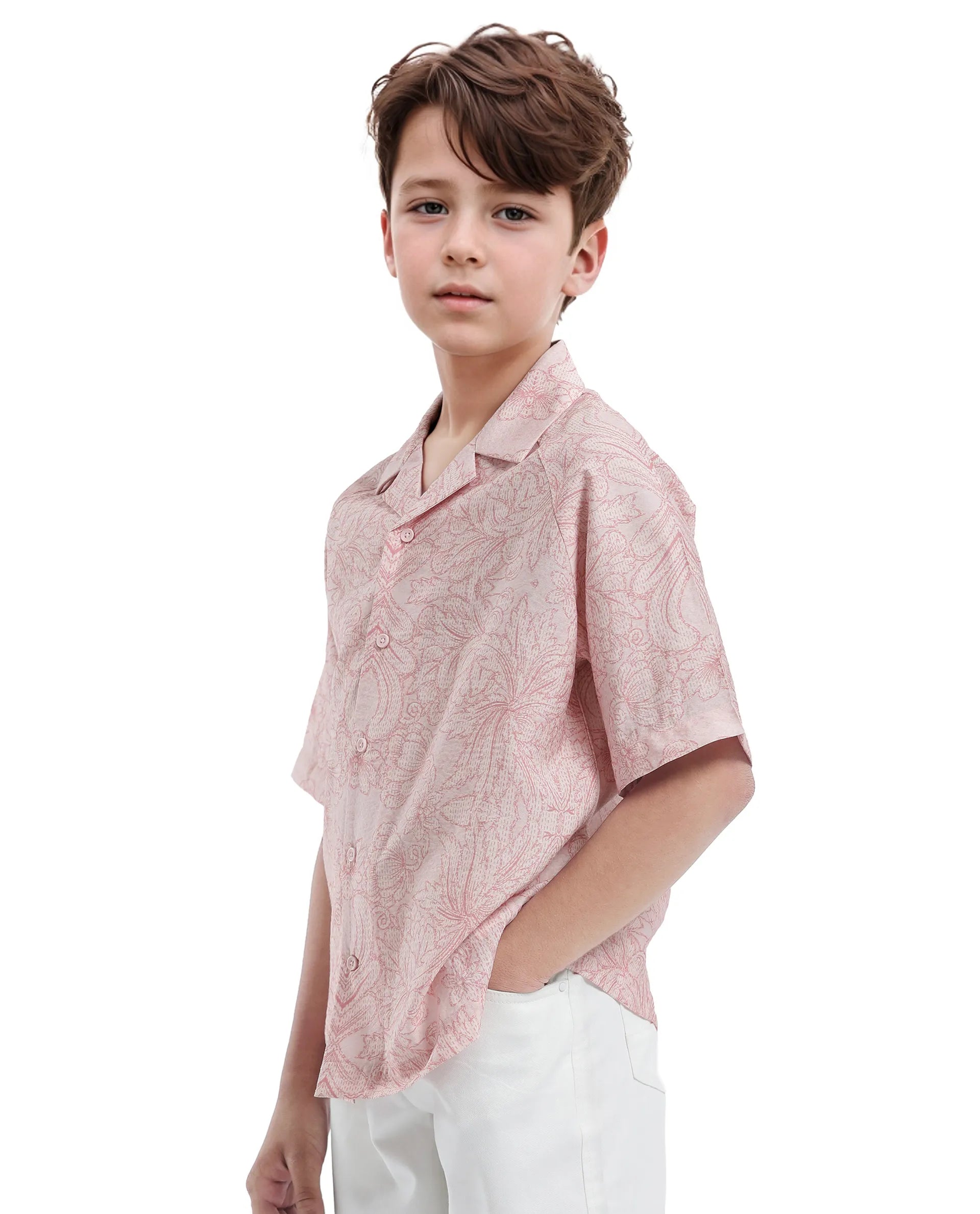Rare Ones Kids Telo-K Red Tencel Nylon Half Sleeve Button Printed Regular Fit Shirt