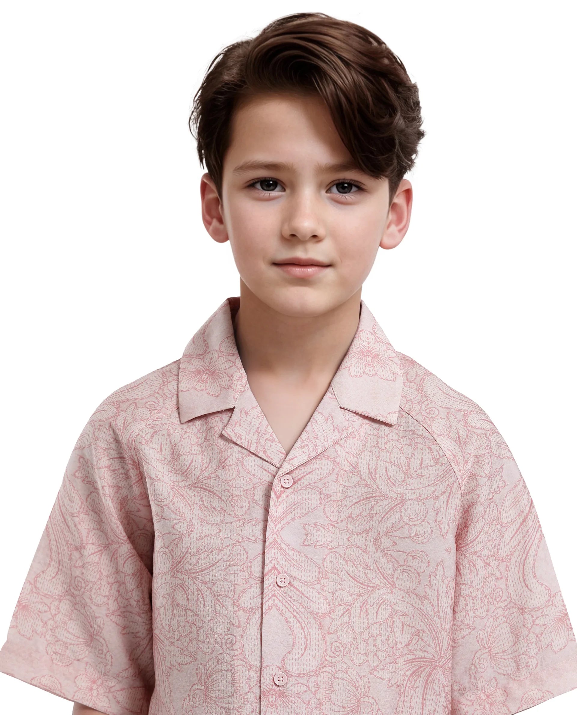 Rare Ones Kids Telo-K Red Tencel Nylon Half Sleeve Button Printed Regular Fit Shirt