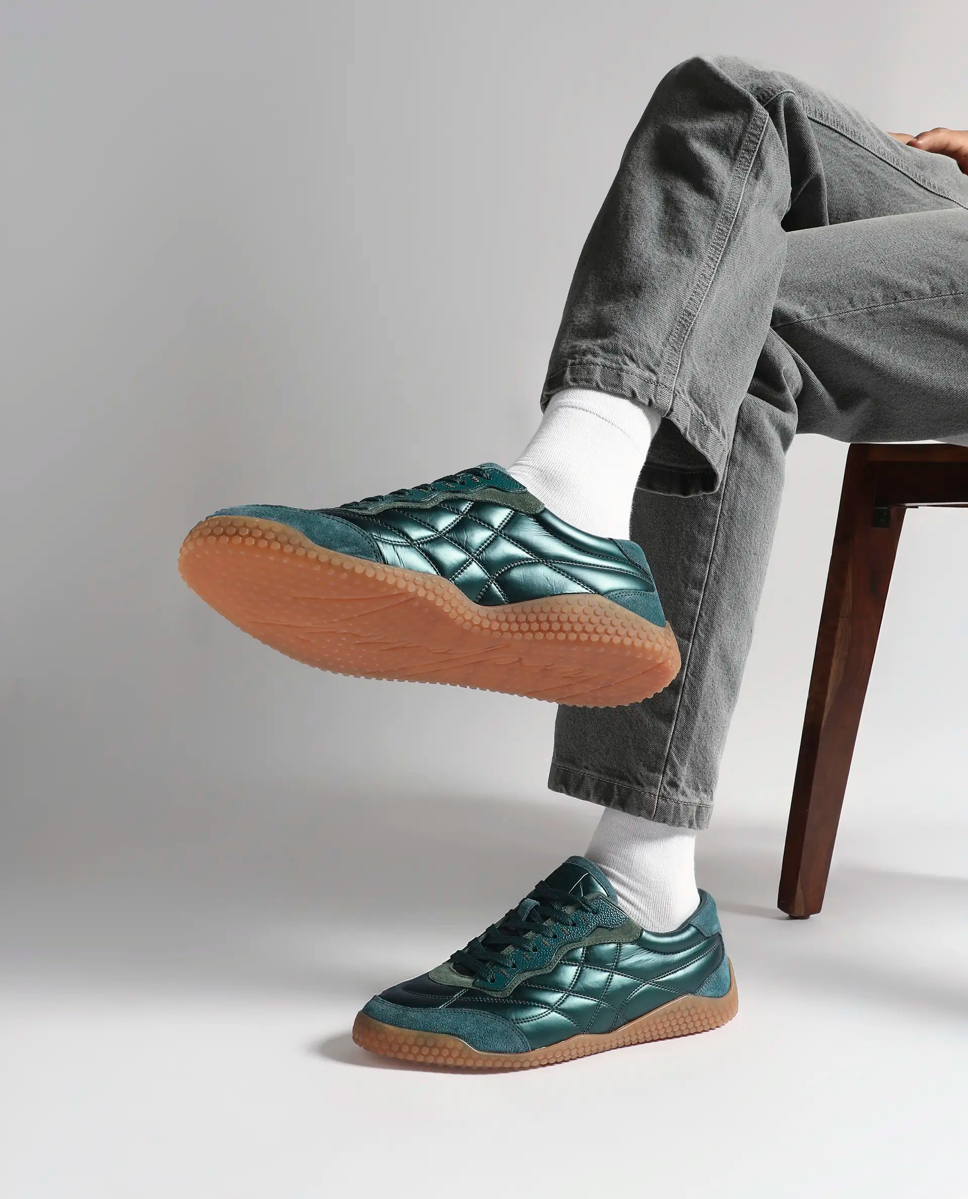 Rare Rabbit Men's Temo Green Parachute Lace-Up Closure Sneaker