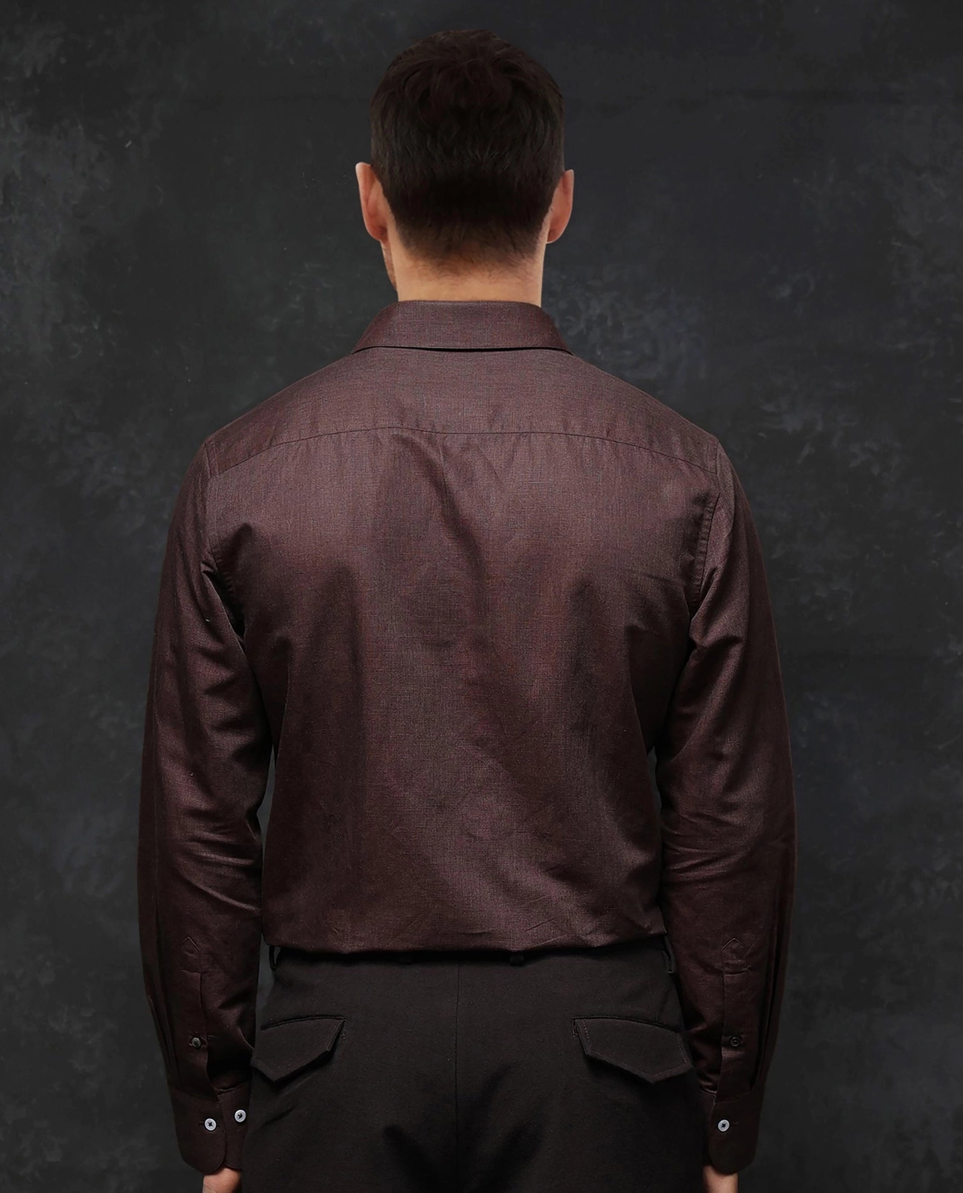 Rare Rabbit Men Tempa Dark Brown Cotton Full Sleeve Regular Fit Textured Shirt