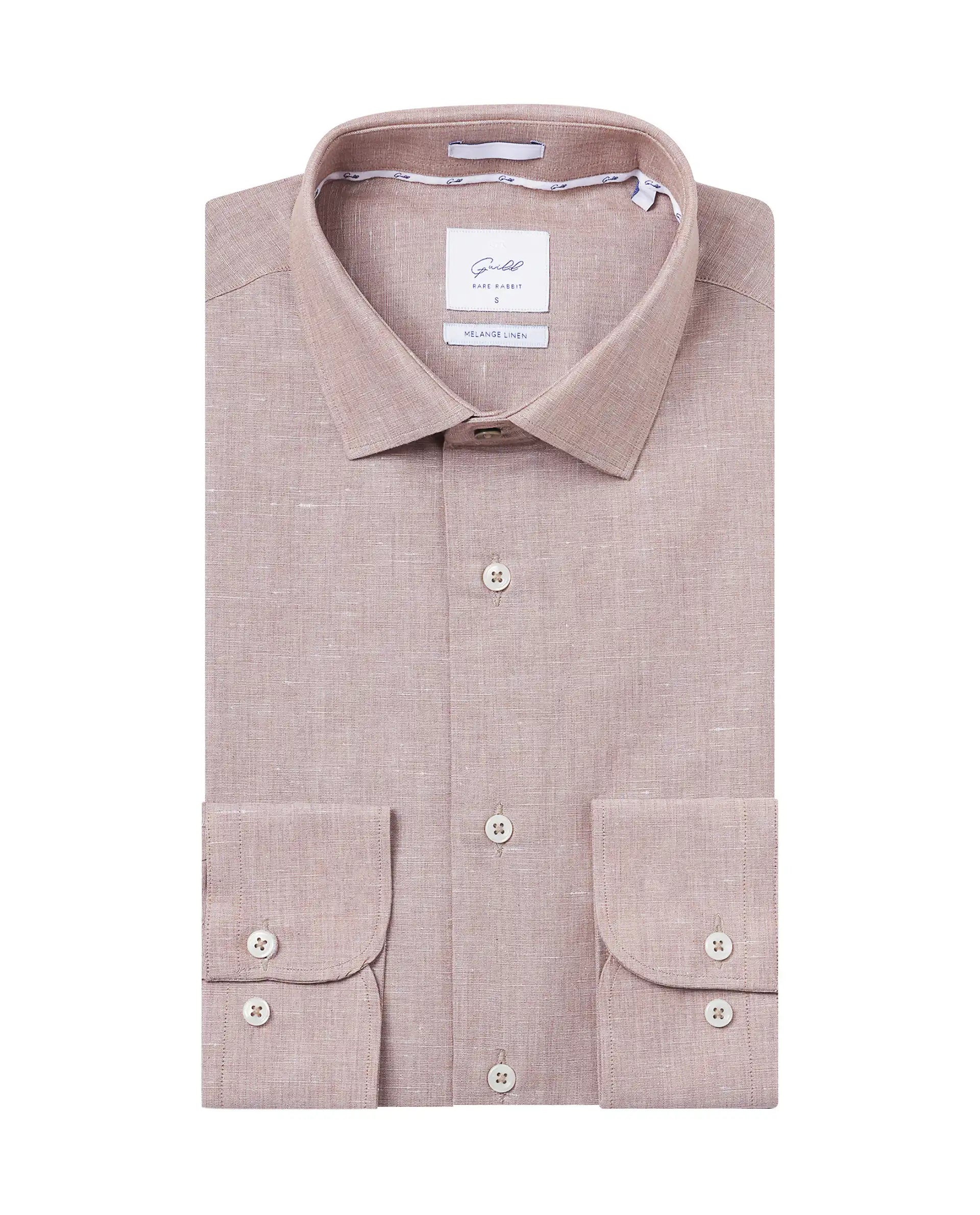 Rare Rabbit Men Tempa Dusky Peach Cotton Full Sleeve Regular Fit Textured Shirt