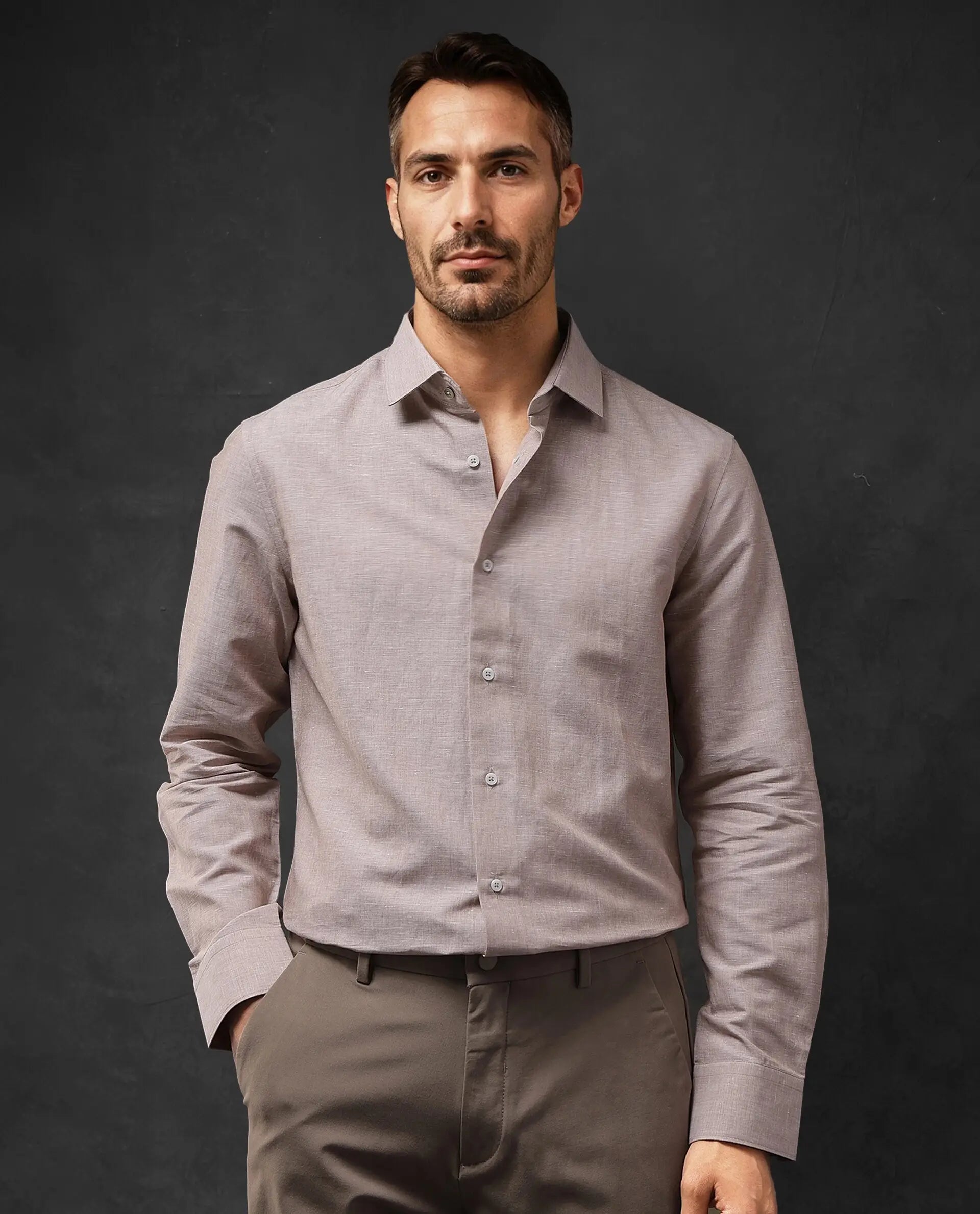 Rare Rabbit Men Tempa Dusky Peach Cotton Full Sleeve Regular Fit Textured Shirt