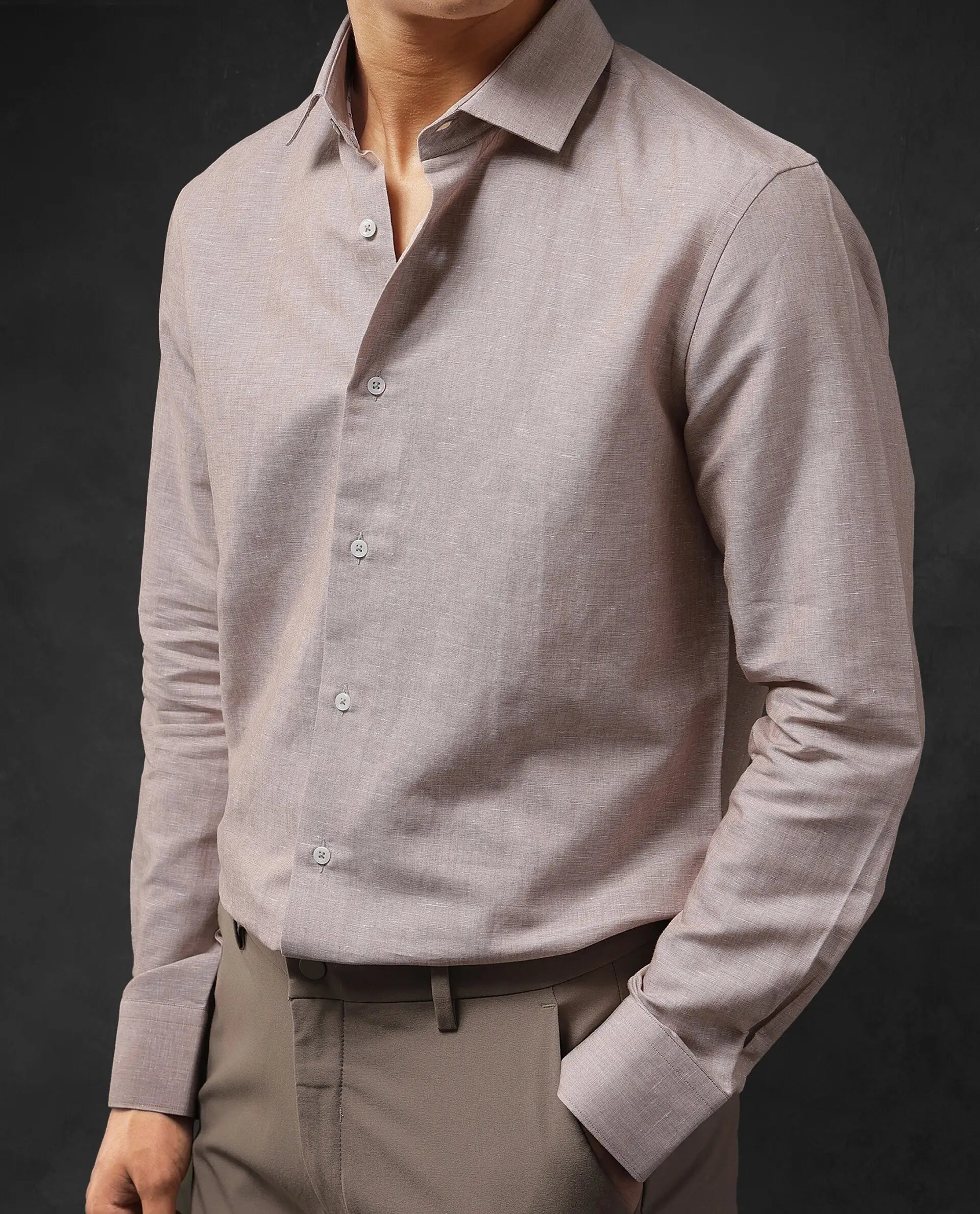 Rare Rabbit Men Tempa Dusky Peach Cotton Full Sleeve Regular Fit Textured Shirt