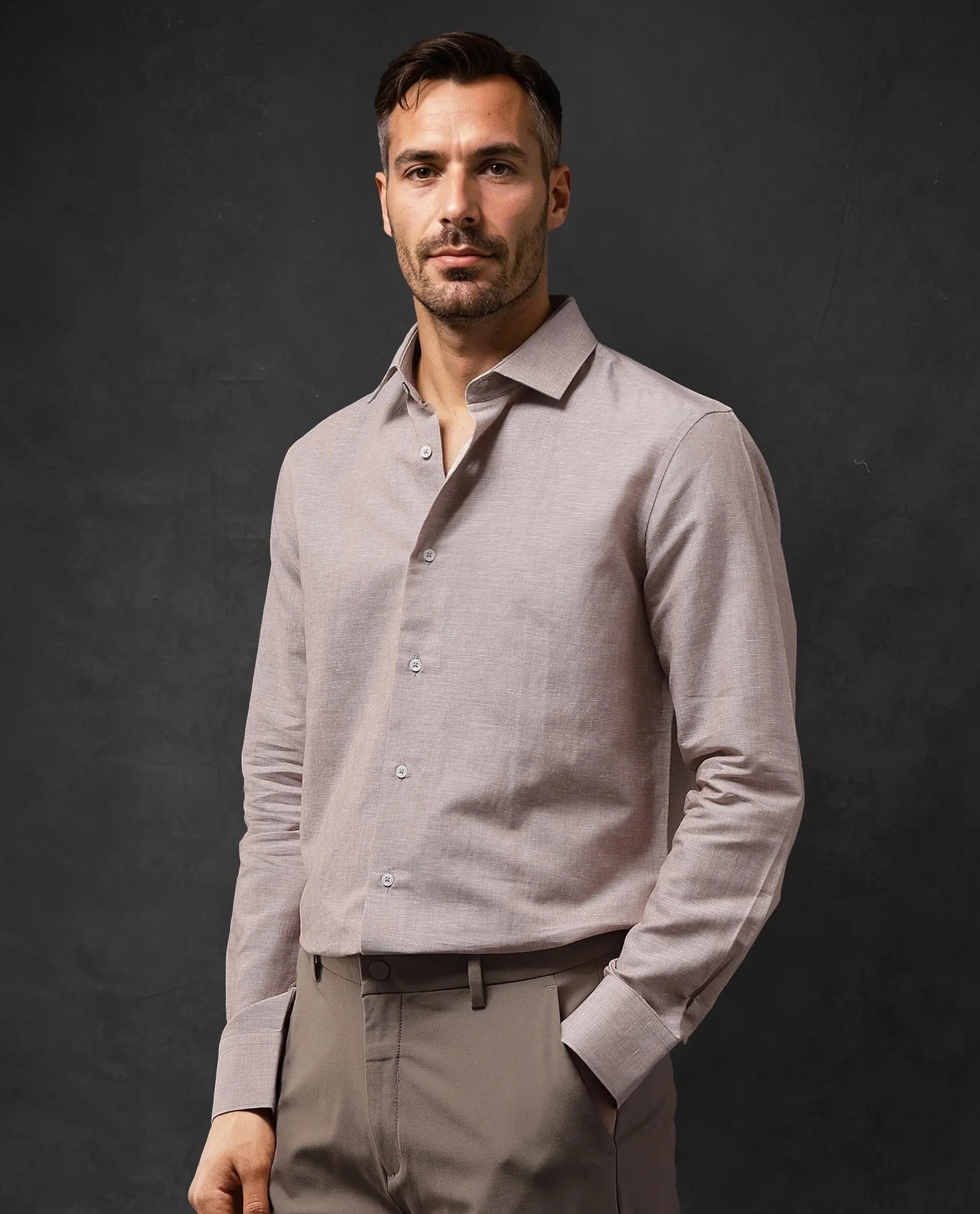 Rare Rabbit Men Tempa Dusky Peach Cotton Full Sleeve Regular Fit Textured Shirt