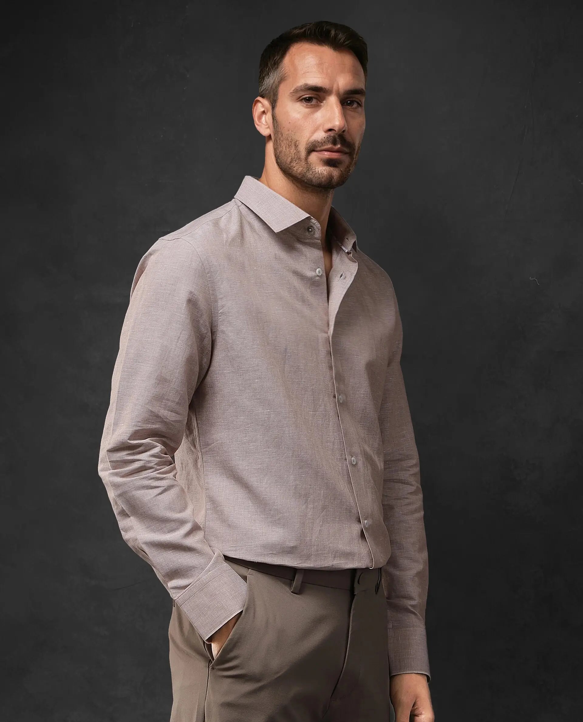 Rare Rabbit Men Tempa Dusky Peach Cotton Full Sleeve Regular Fit Textured Shirt