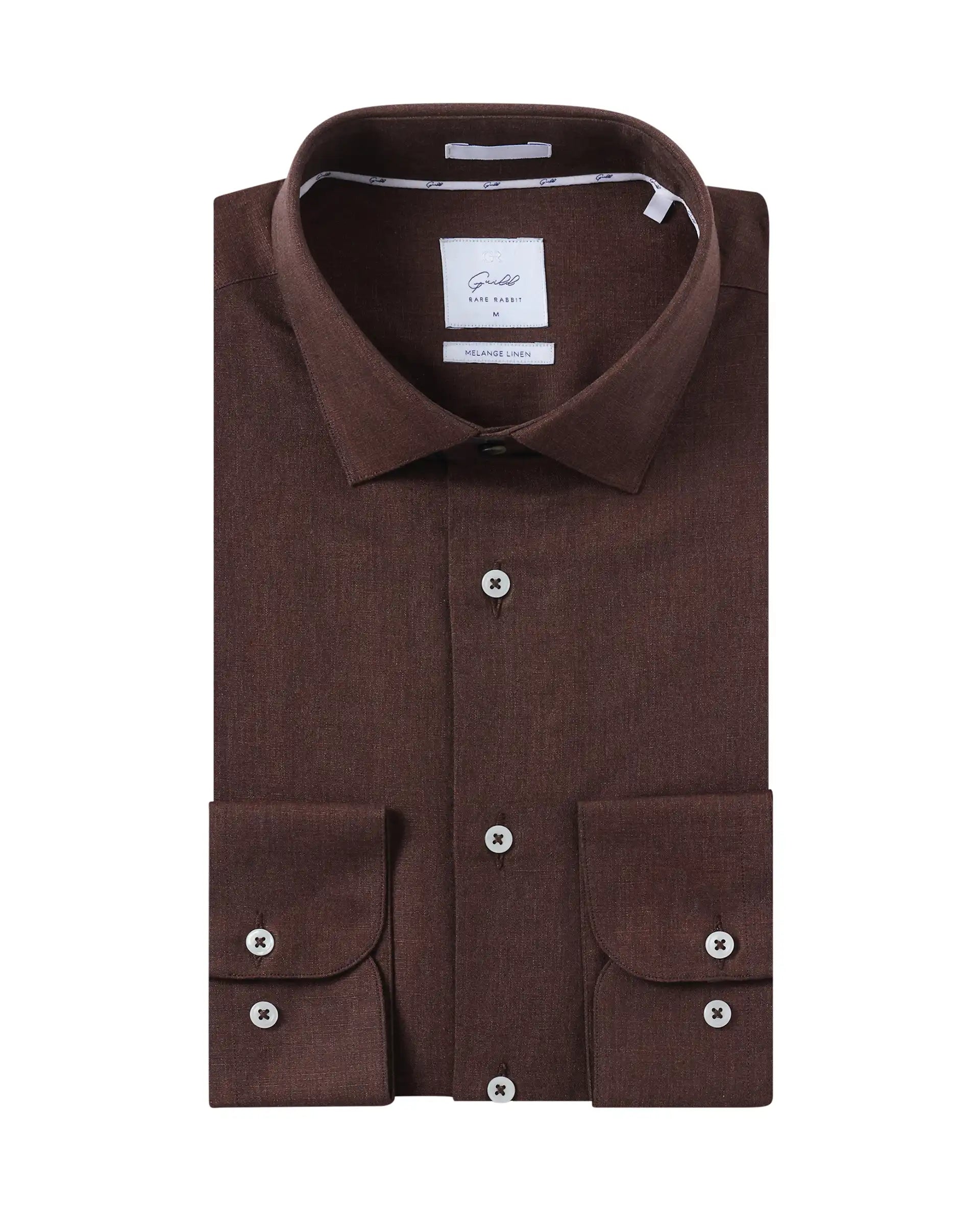 Rare Rabbit Men Tempa Dark Brown Cotton Full Sleeve Regular Fit Textured Shirt