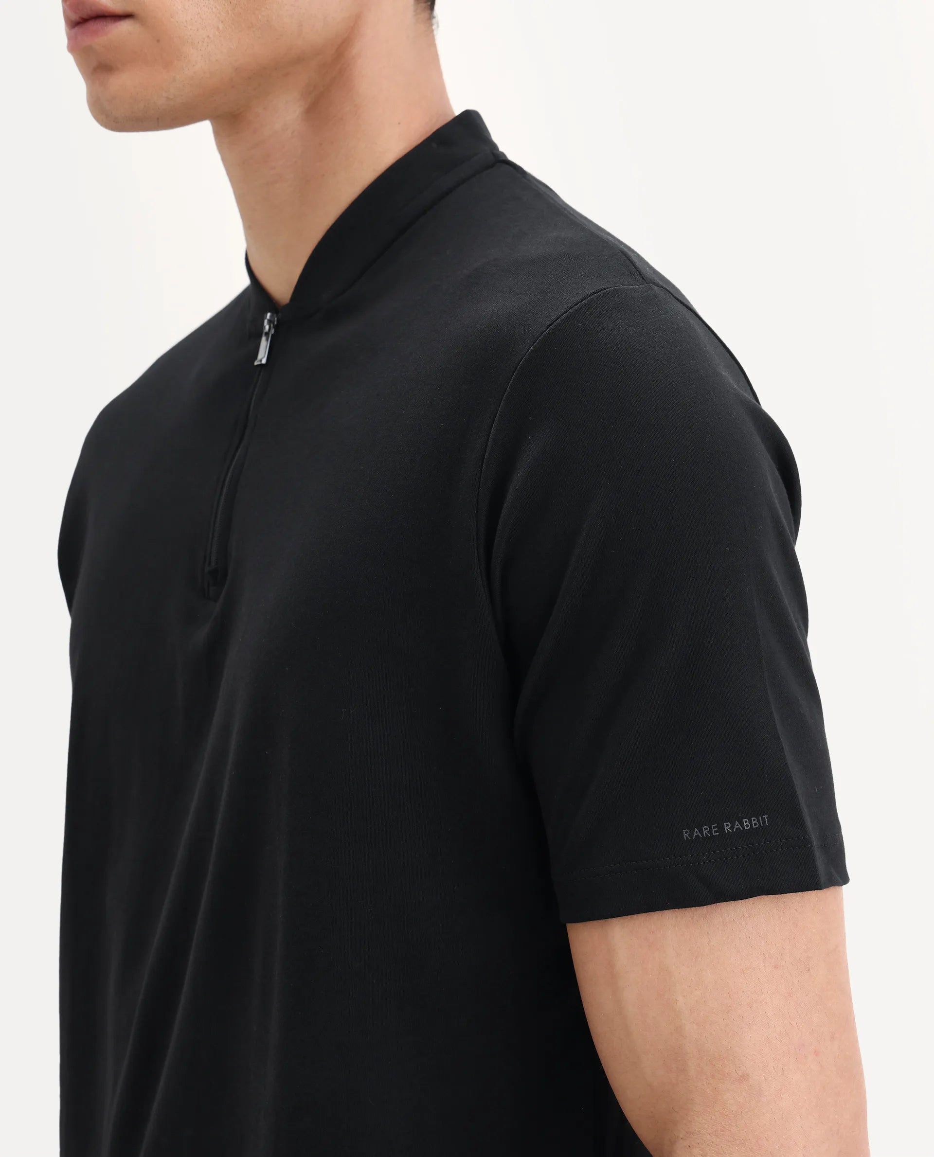 Rare Rabbit Men's Temper Black Cotton Plain Regular Fit Half Sleeve Polo