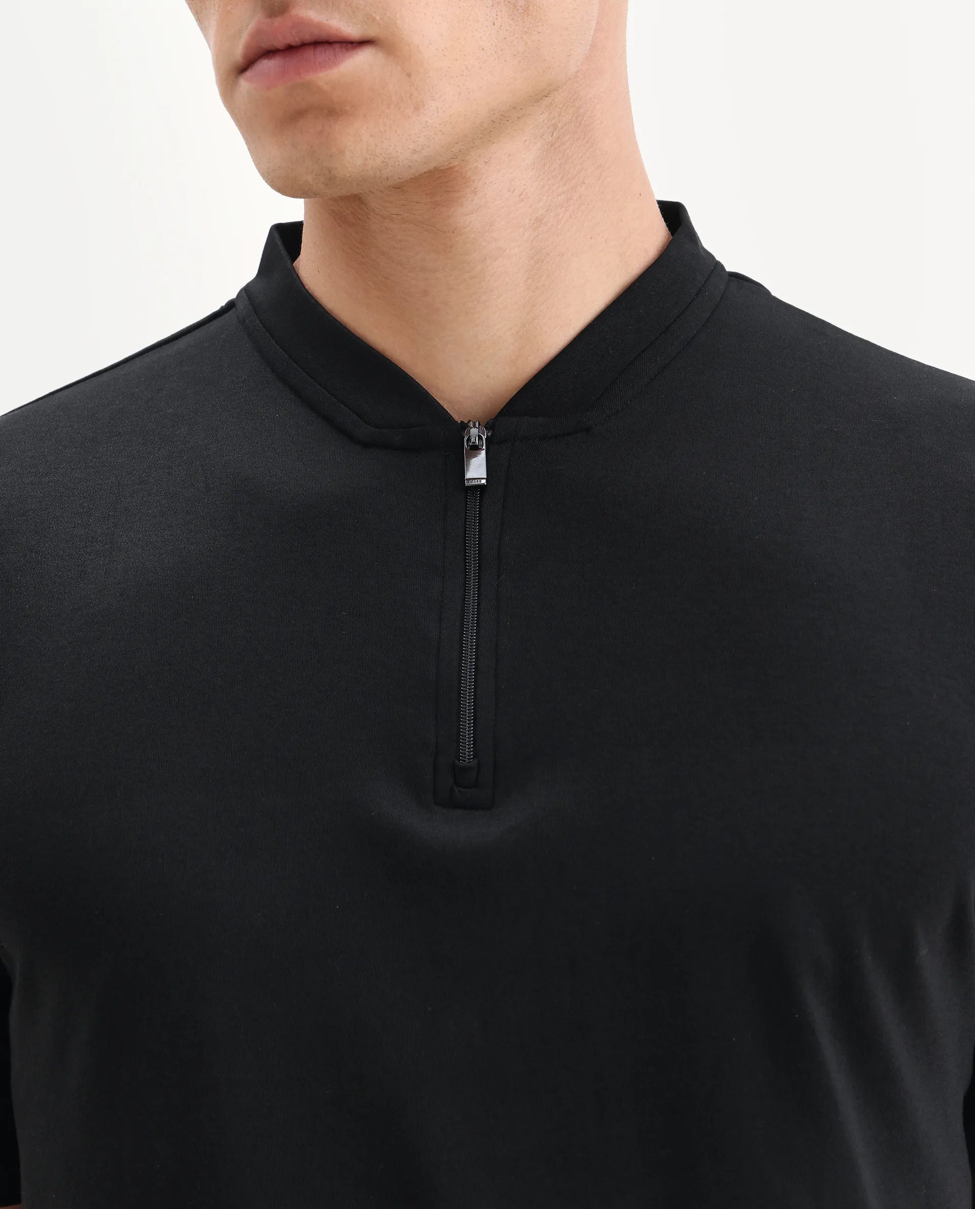 Rare Rabbit Men's Temper Black Cotton Plain Regular Fit Half Sleeve Polo