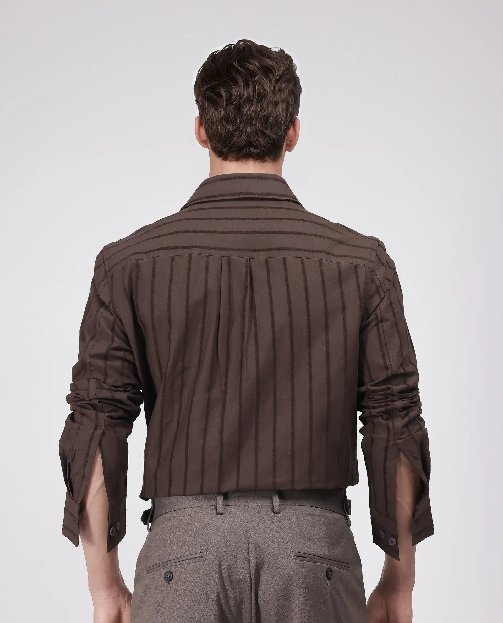 Rare Rabbit Men's Tener Dark Brown Cotton Fabric Full Sleeve Spread Collar Relaxed Fit Striped Shirt