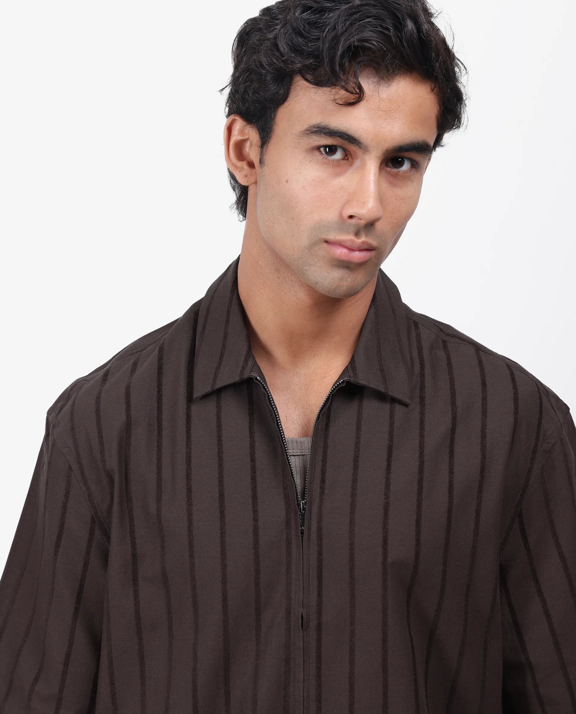 Rare Rabbit Men's Tenerz Dark Brown Cotton Striped Print Boxy Fit Half Sleeve Collared Shirt