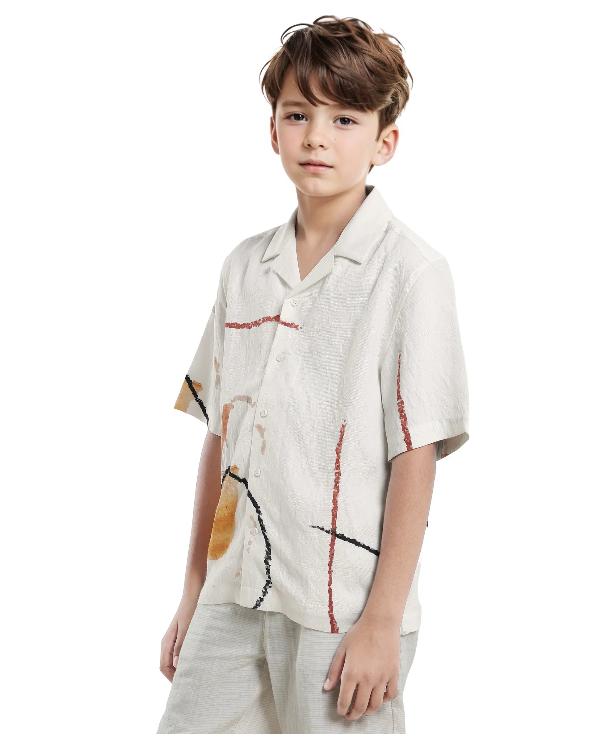 Rare Ones Kids Tent White Viscose Blend Half Sleeve Button Printed Regular Fit Shirt