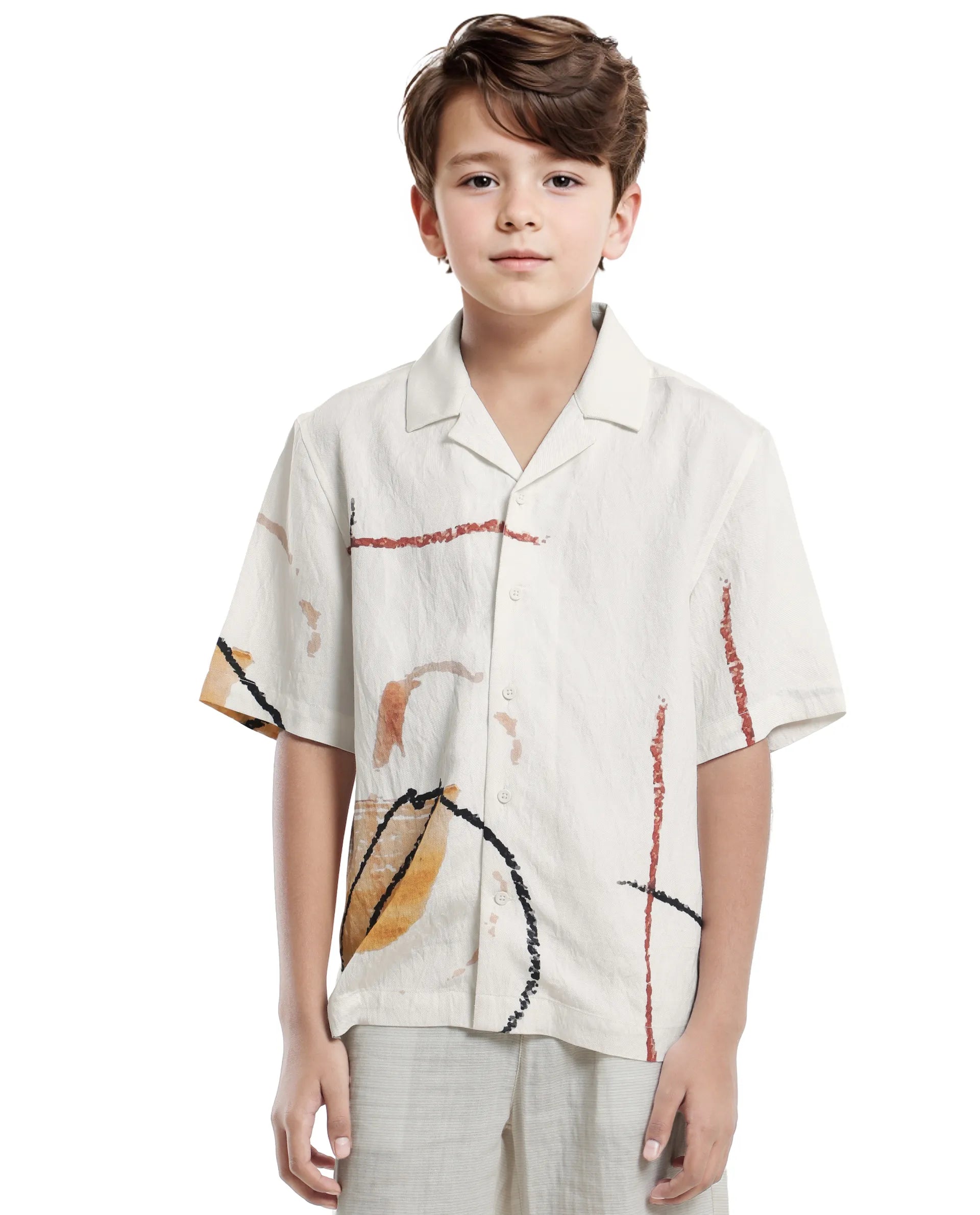 Rare Ones Kids Tent White Viscose Blend Half Sleeve Button Printed Regular Fit Shirt