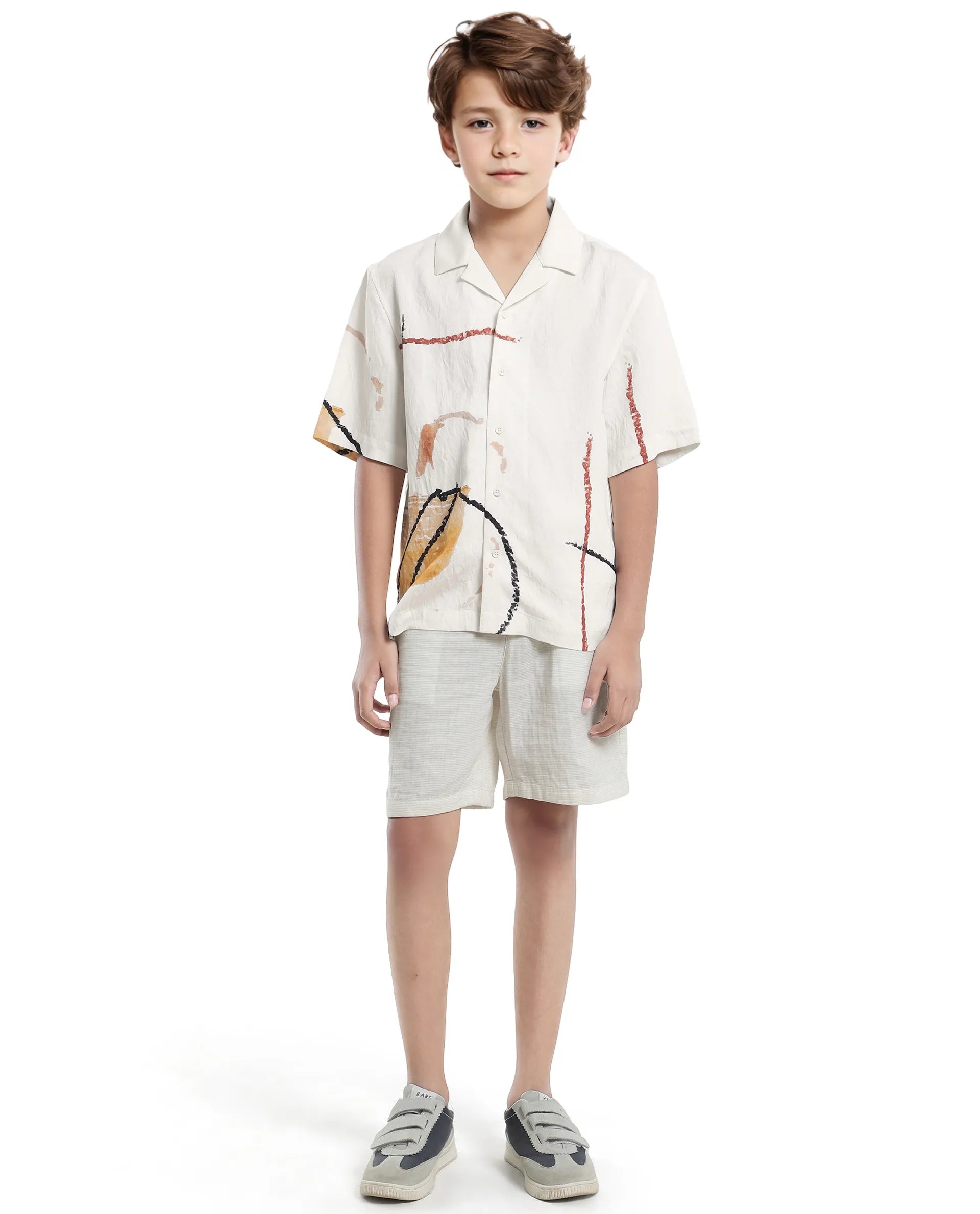 Rare Ones Kids Tent White Viscose Blend Half Sleeve Button Printed Regular Fit Shirt