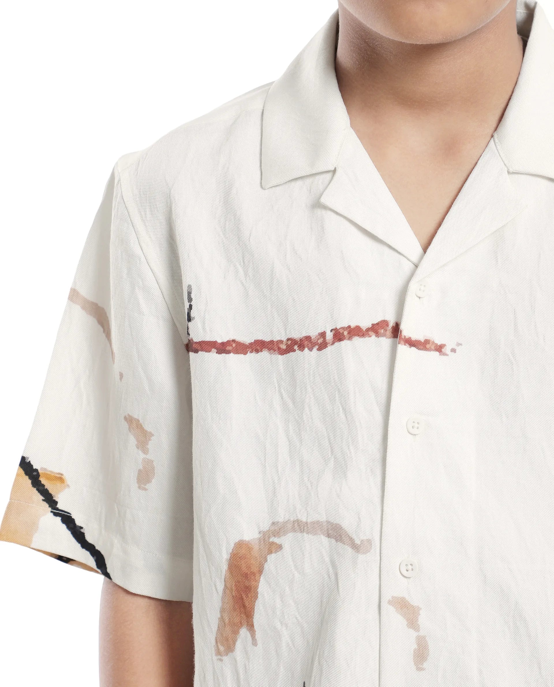 Rare Ones Kids Tent White Viscose Blend Half Sleeve Button Printed Regular Fit Shirt