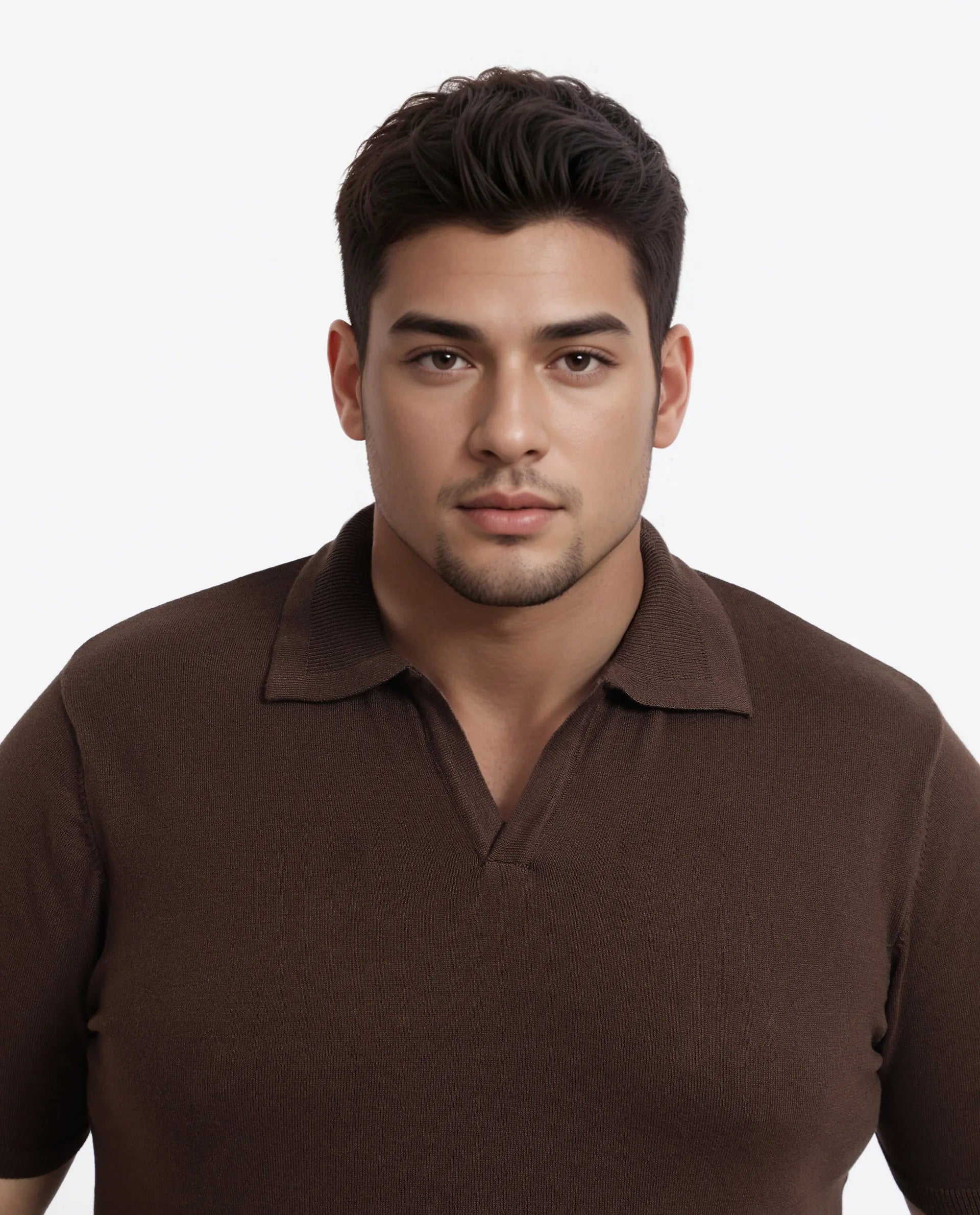 Rare Rabbit Men's Teny-L Dark Brown Cotton Blend Plain Plus Size Half Sleeve Polo