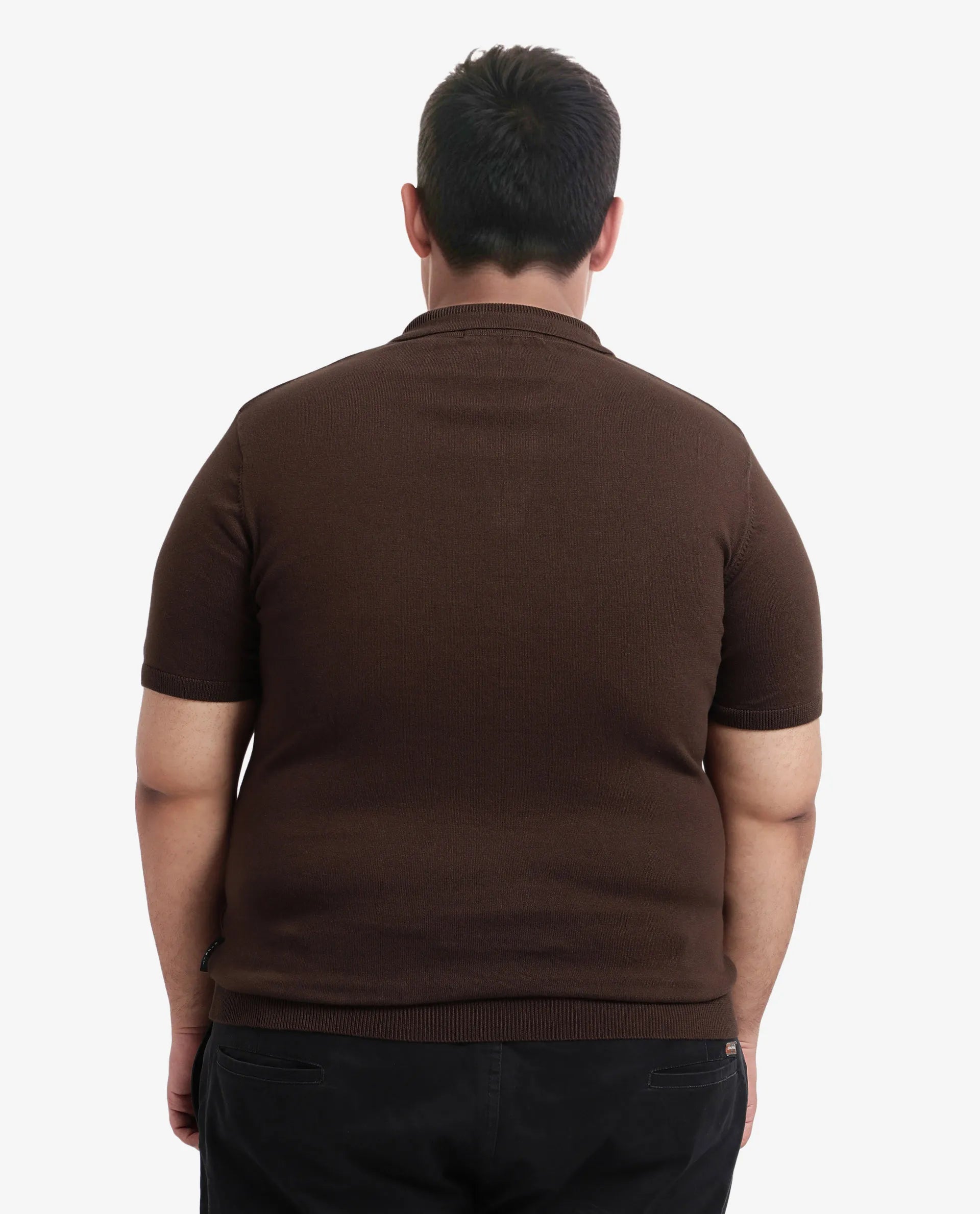 Rare Rabbit Men's Teny-L Dark Brown Cotton Blend Plain Plus Size Half Sleeve Polo