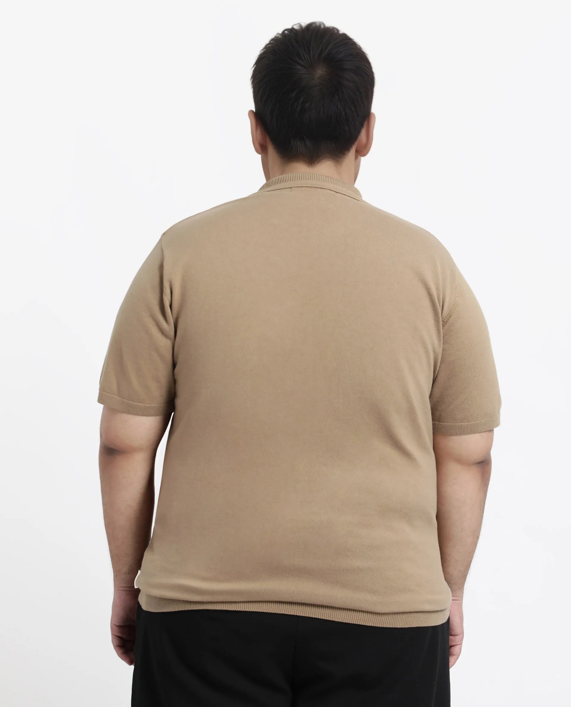 Rare Rabbit Men's Teny-L Khaki Cotton Blend Plain Plus Size Half Sleeve Polo