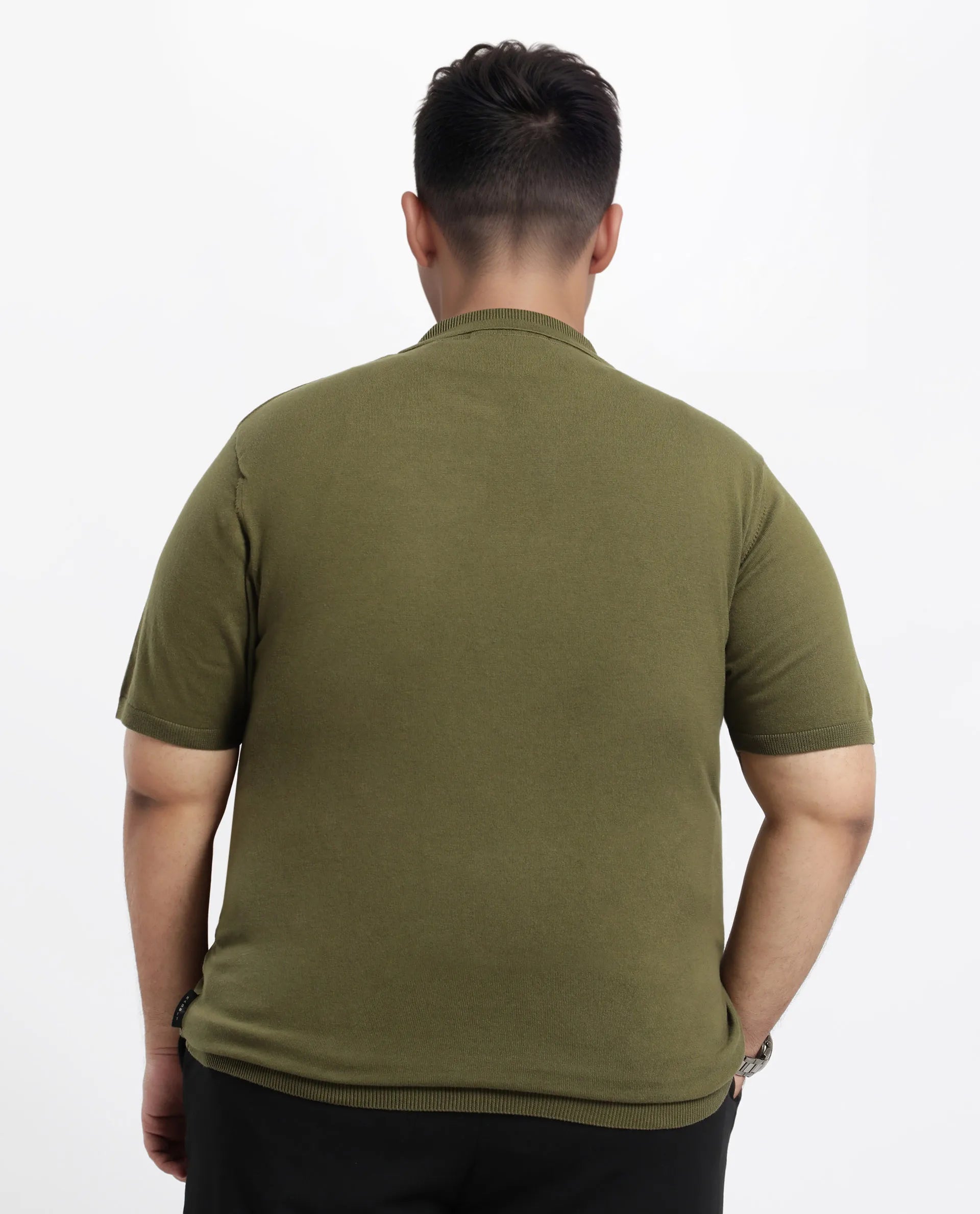 Rare Rabbit Men's Teny-L Olive Cotton Blend Plain Plus Size Half Sleeve Polo