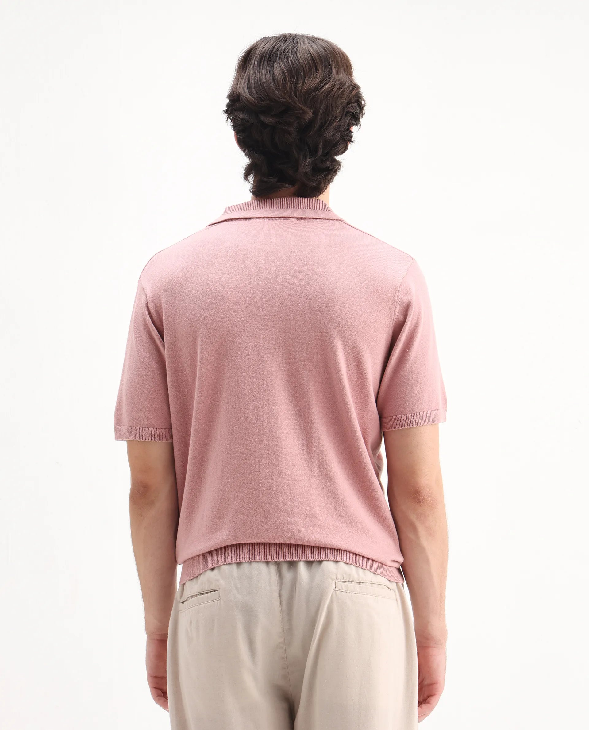 Rare Rabbit Men's Teny Dusky Pink Cotton Blend Plain Regular Fit Half Sleeve Polo