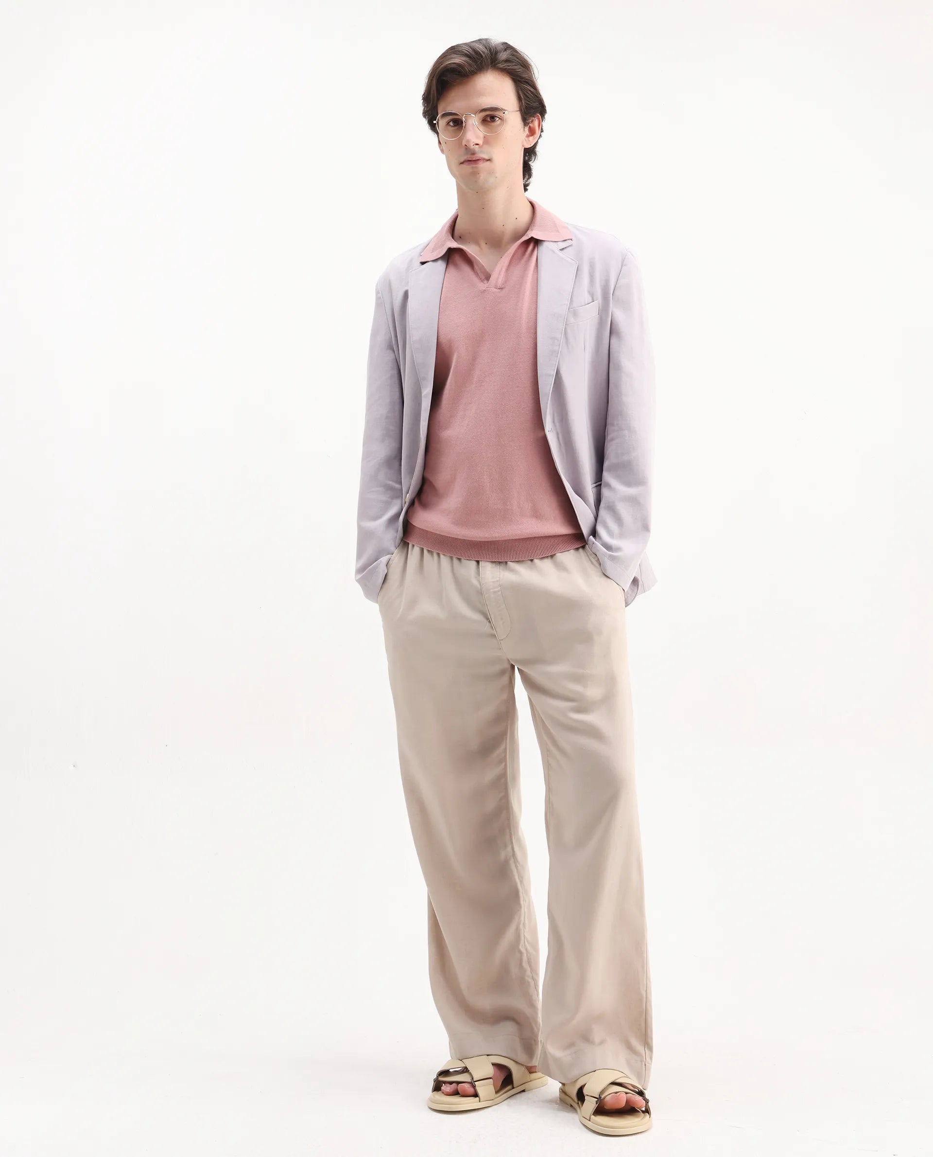 Rare Rabbit Men's Teny Dusky Pink Cotton Blend Plain Regular Fit Half Sleeve Polo