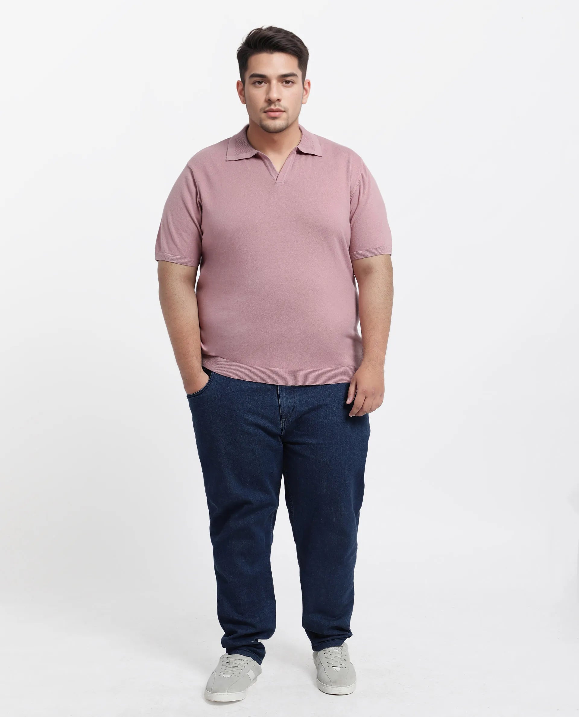 Rare Rabbit Men's Teny-L Dusky Pink Cotton Blend Plain Plus Size Half Sleeve Polo