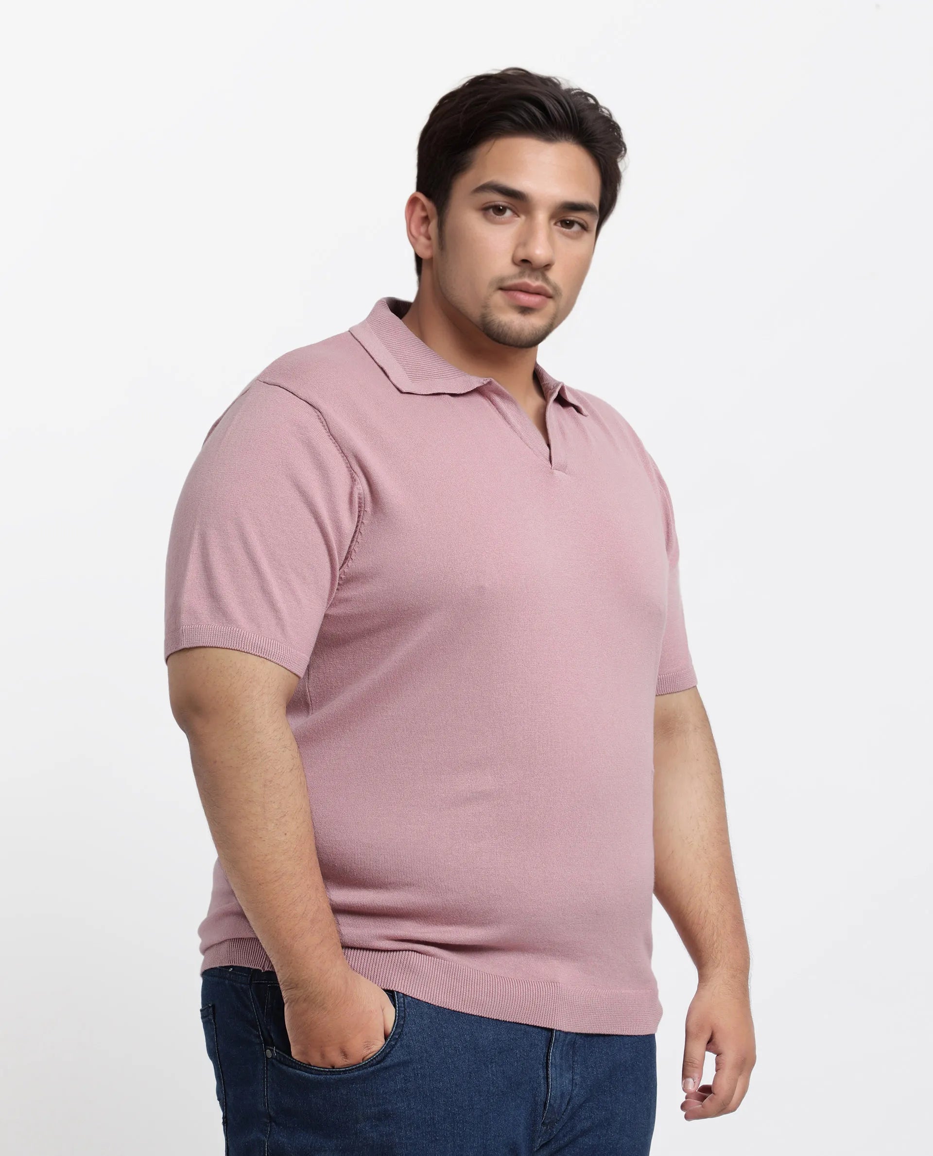 Rare Rabbit Men's Teny-L Dusky Pink Cotton Blend Plain Plus Size Half Sleeve Polo