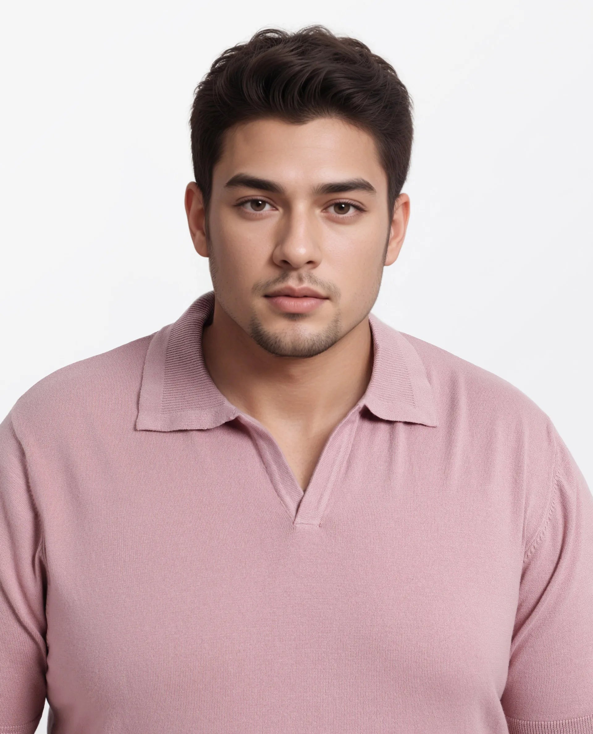 Rare Rabbit Men's Teny-L Dusky Pink Cotton Blend Plain Plus Size Half Sleeve Polo