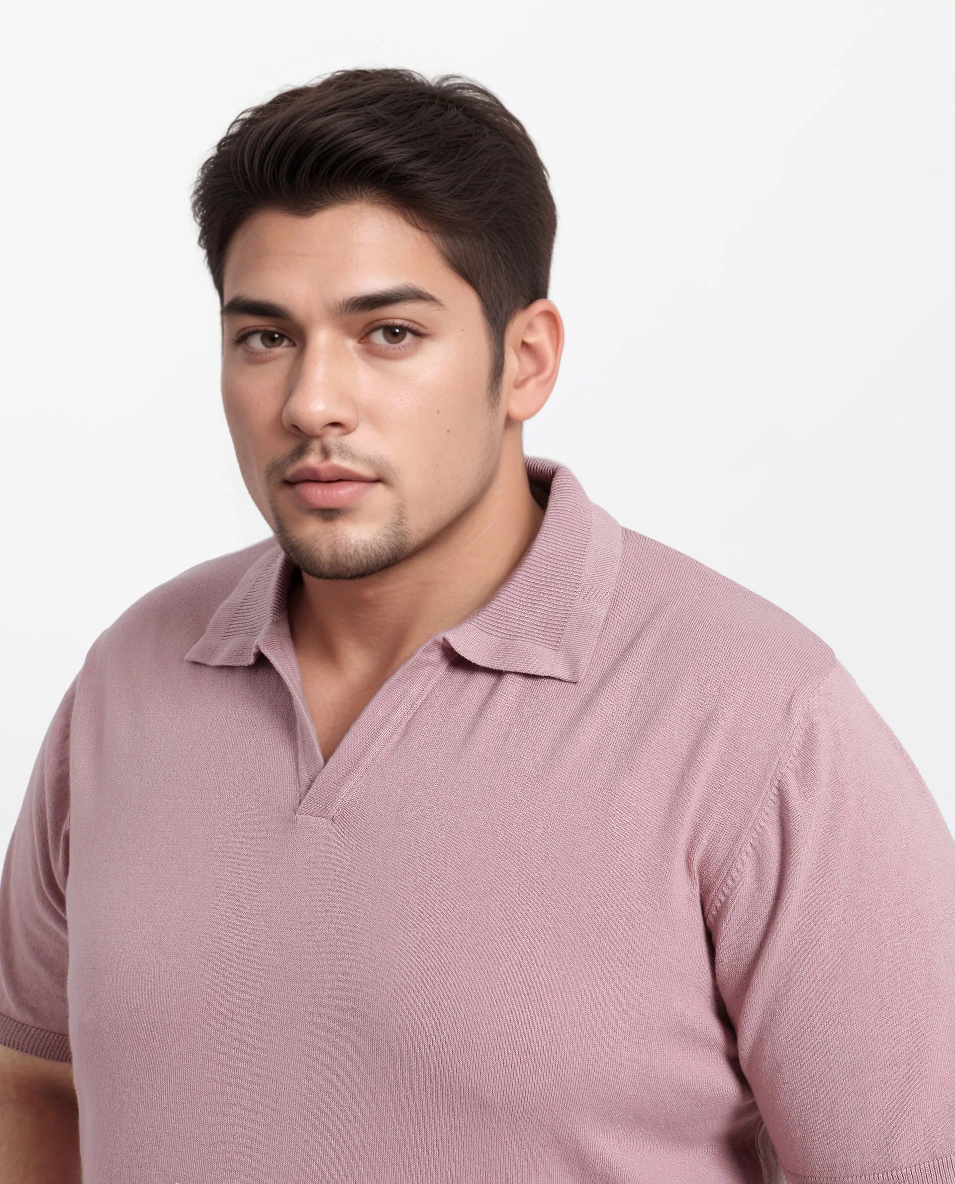 Rare Rabbit Men's Teny-L Dusky Pink Cotton Blend Plain Plus Size Half Sleeve Polo