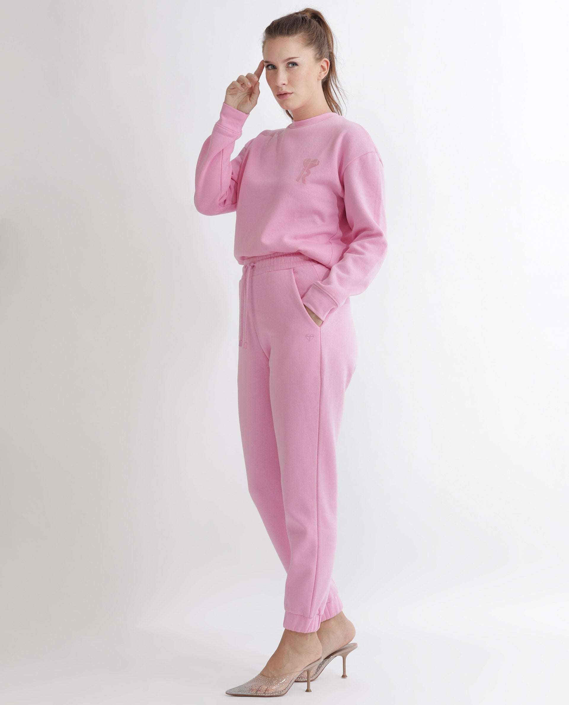 Rareism Women Terac F Light Pink Poly Cotton Fabric Regular Fit Solid Mid Rise Ankle Length Track Pant