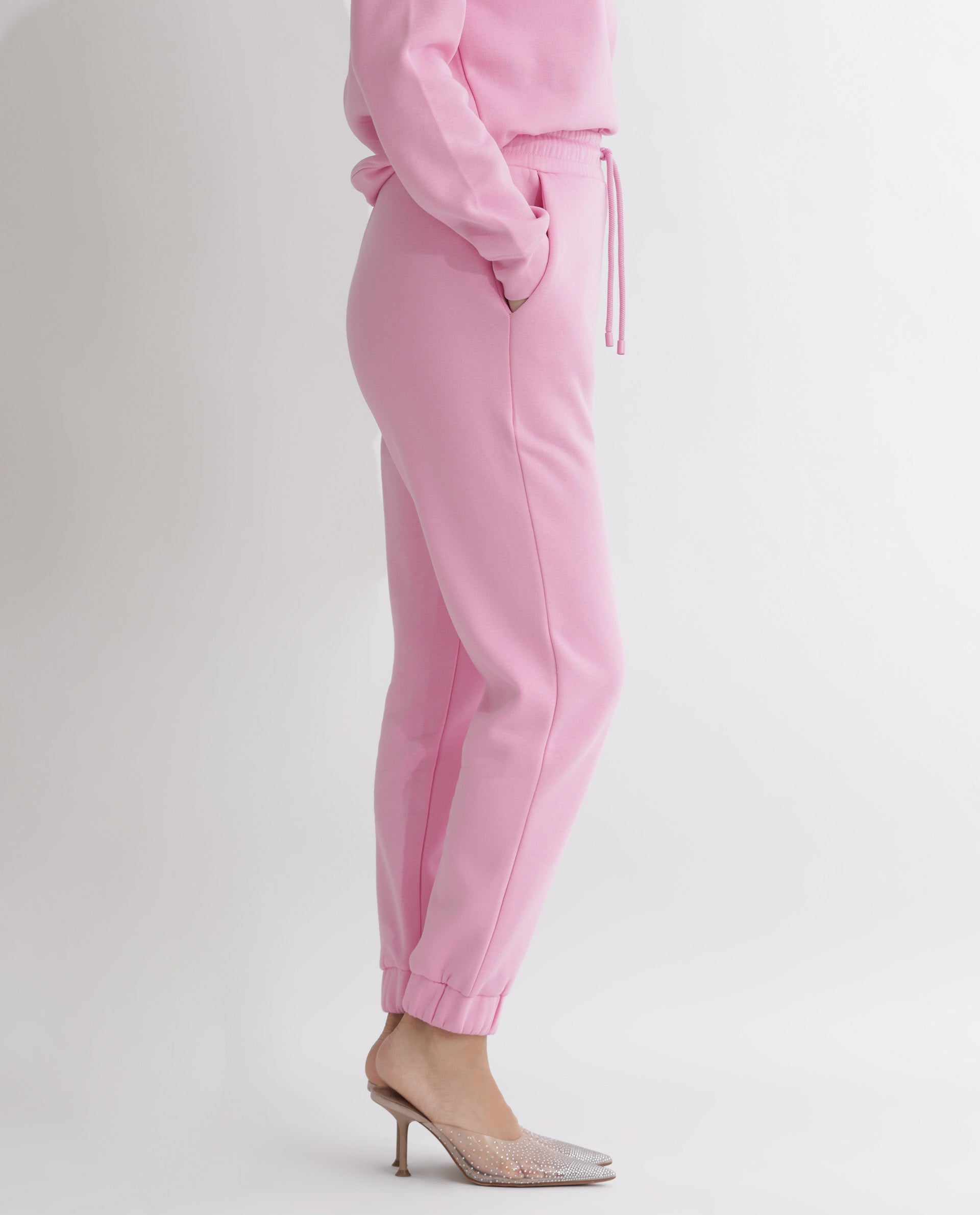 Rareism Women Terac F Light Pink Poly Cotton Fabric Regular Fit Solid Mid Rise Ankle Length Track Pant