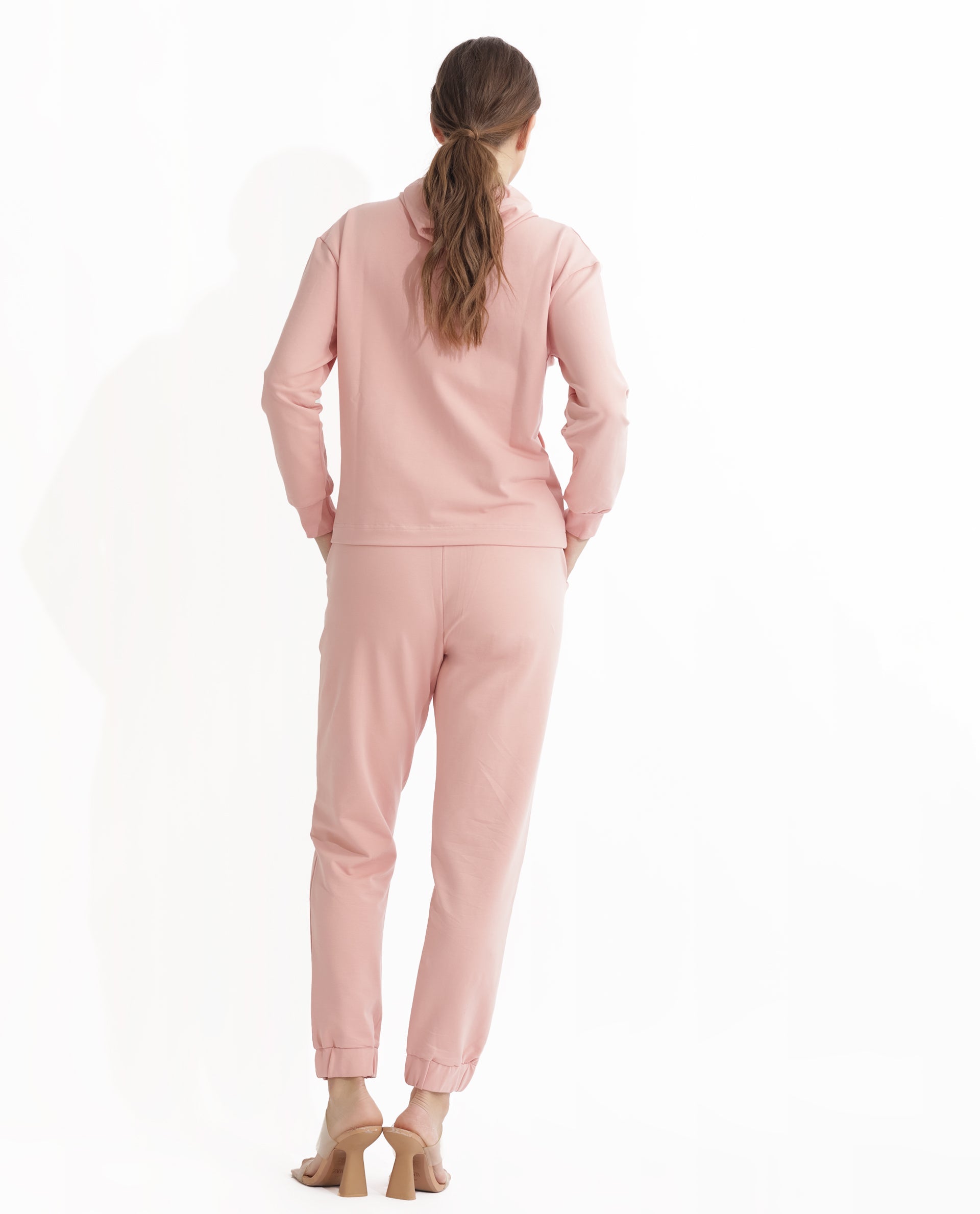 Rareism Women Terac Light Orange Cotton Lycra Fabric Regular Fit Solid Mid Rise Ankle Length Track Pant