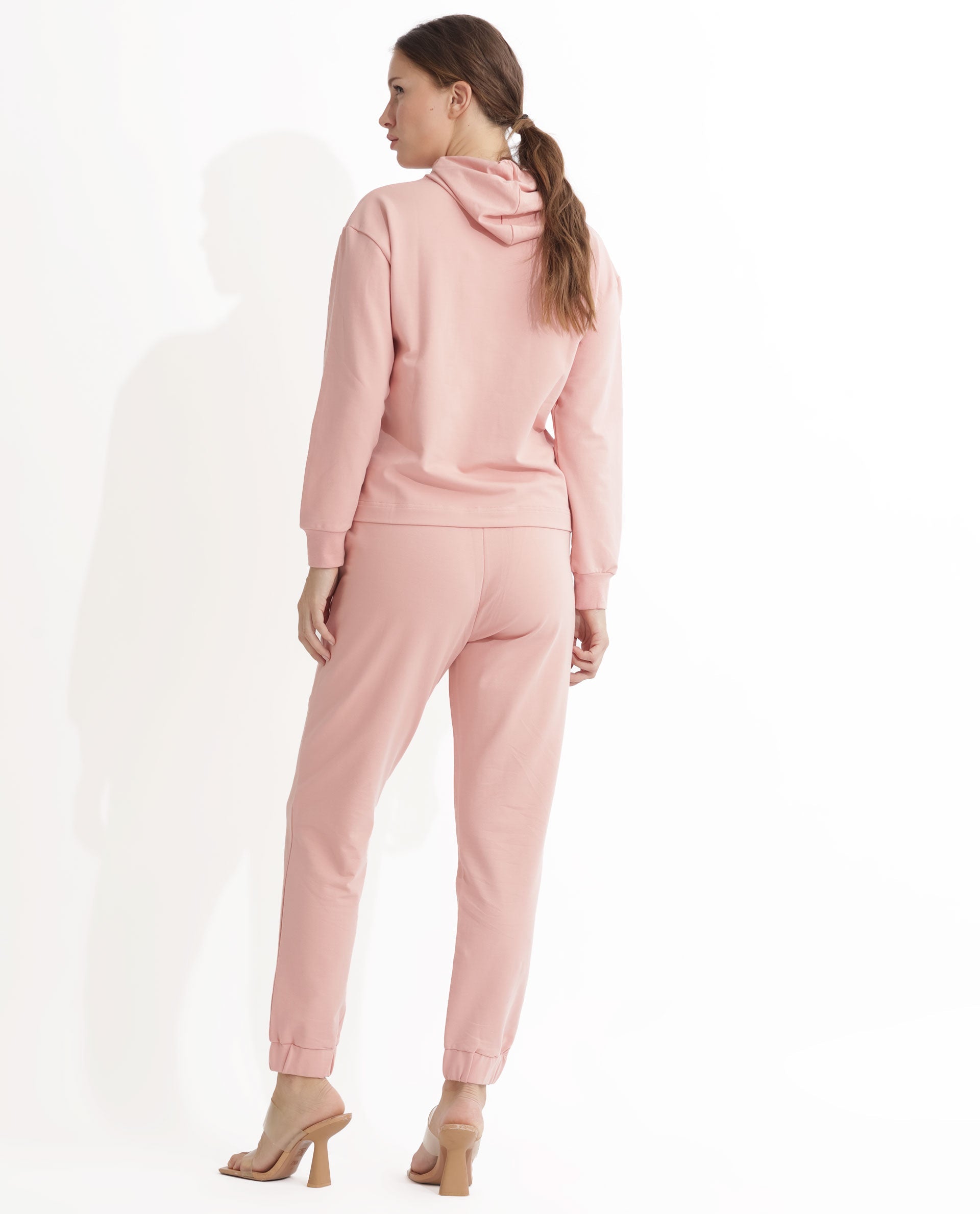 Rareism Women Terac Light Orange Cotton Lycra Fabric Regular Fit Solid Mid Rise Ankle Length Track Pant