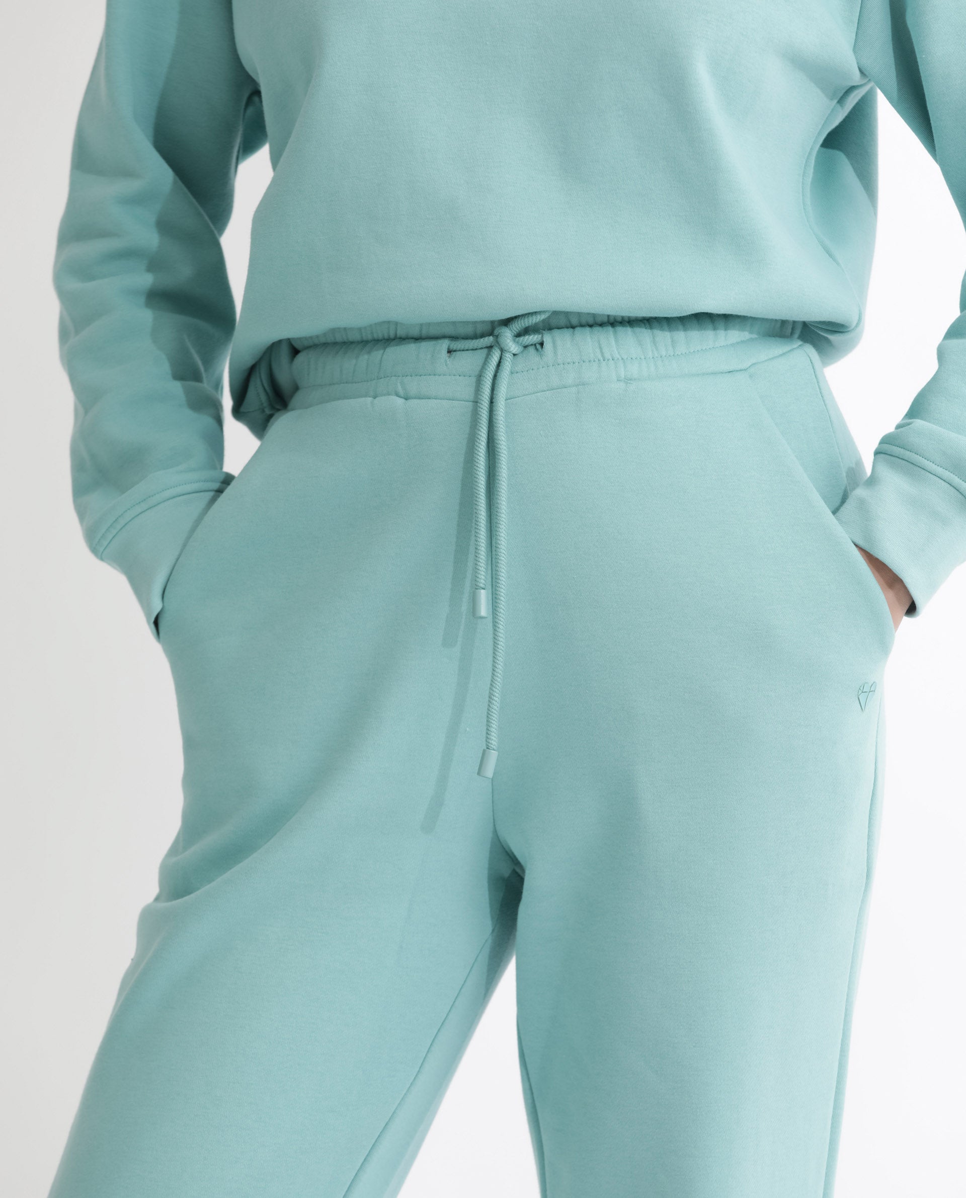 Rareism Articale Women Terac F Light Turq Poly Cotton Fabric Drawstring Closure Regular Fit Plain Ankle Length Track Pant