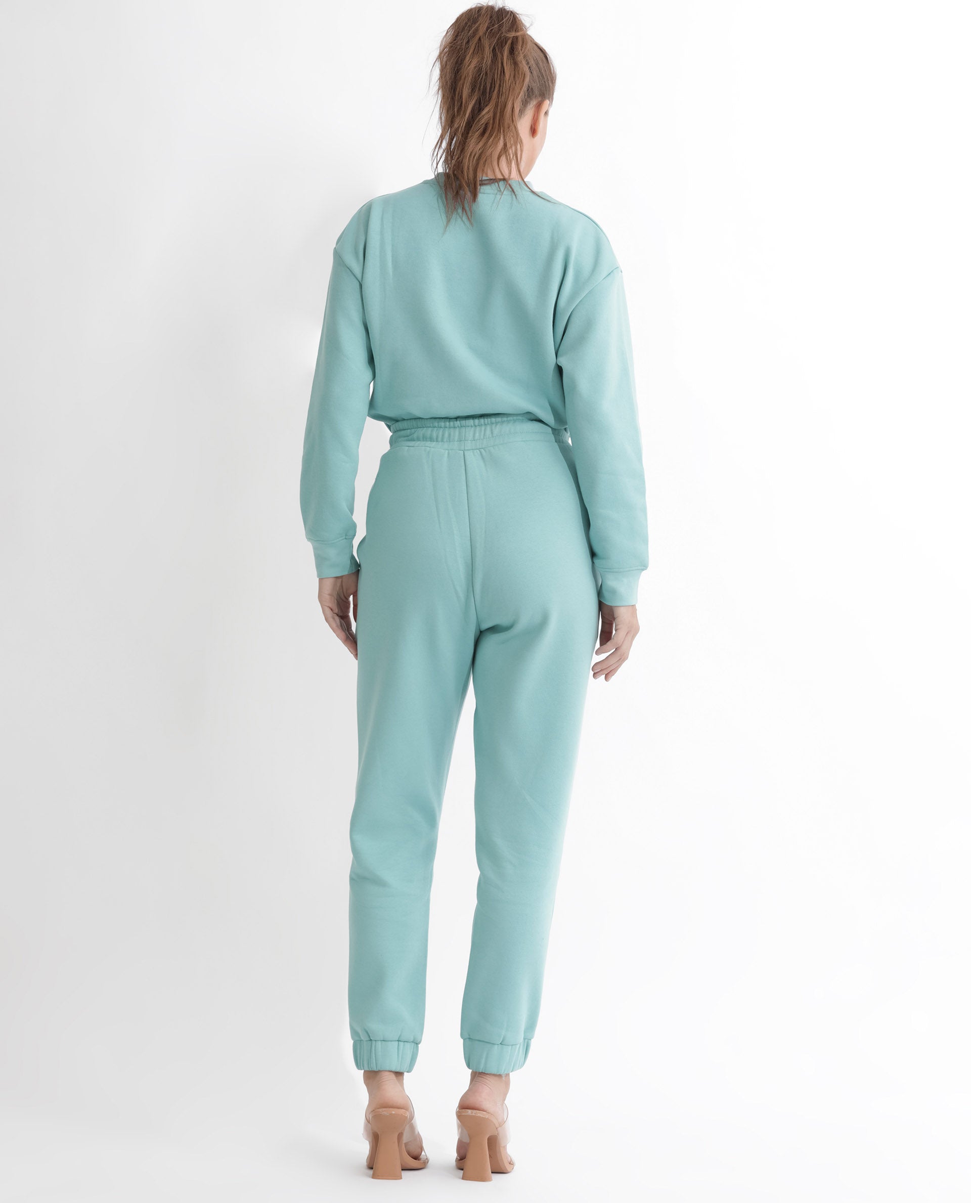 Rareism Articale Women Terac F Light Turq Poly Cotton Fabric Drawstring Closure Regular Fit Plain Ankle Length Track Pant