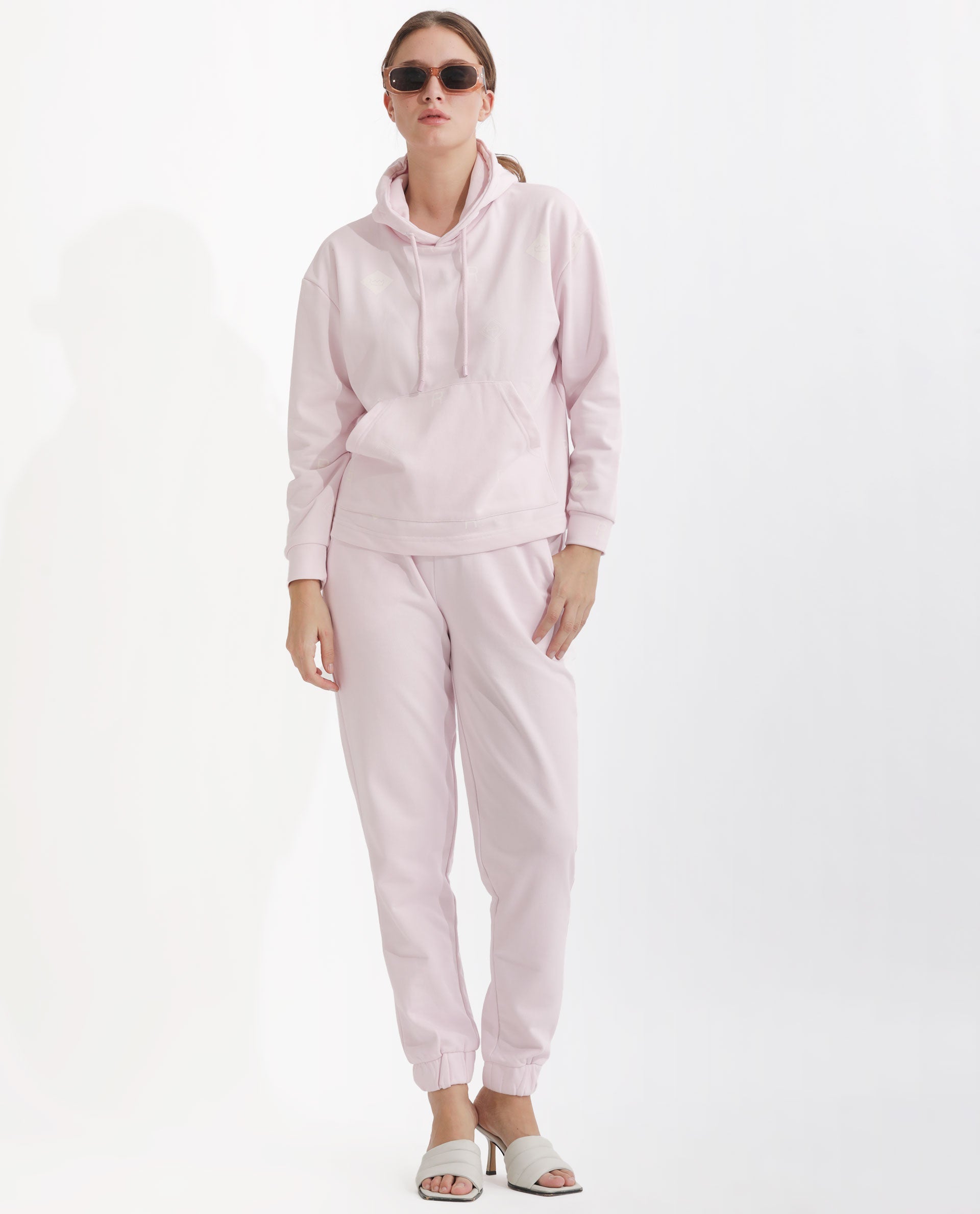 Rareism Women Terac T Light Pink Poly Cotton Fabric Regular Fit Solid Mid Rise Ankle Length Track Pant