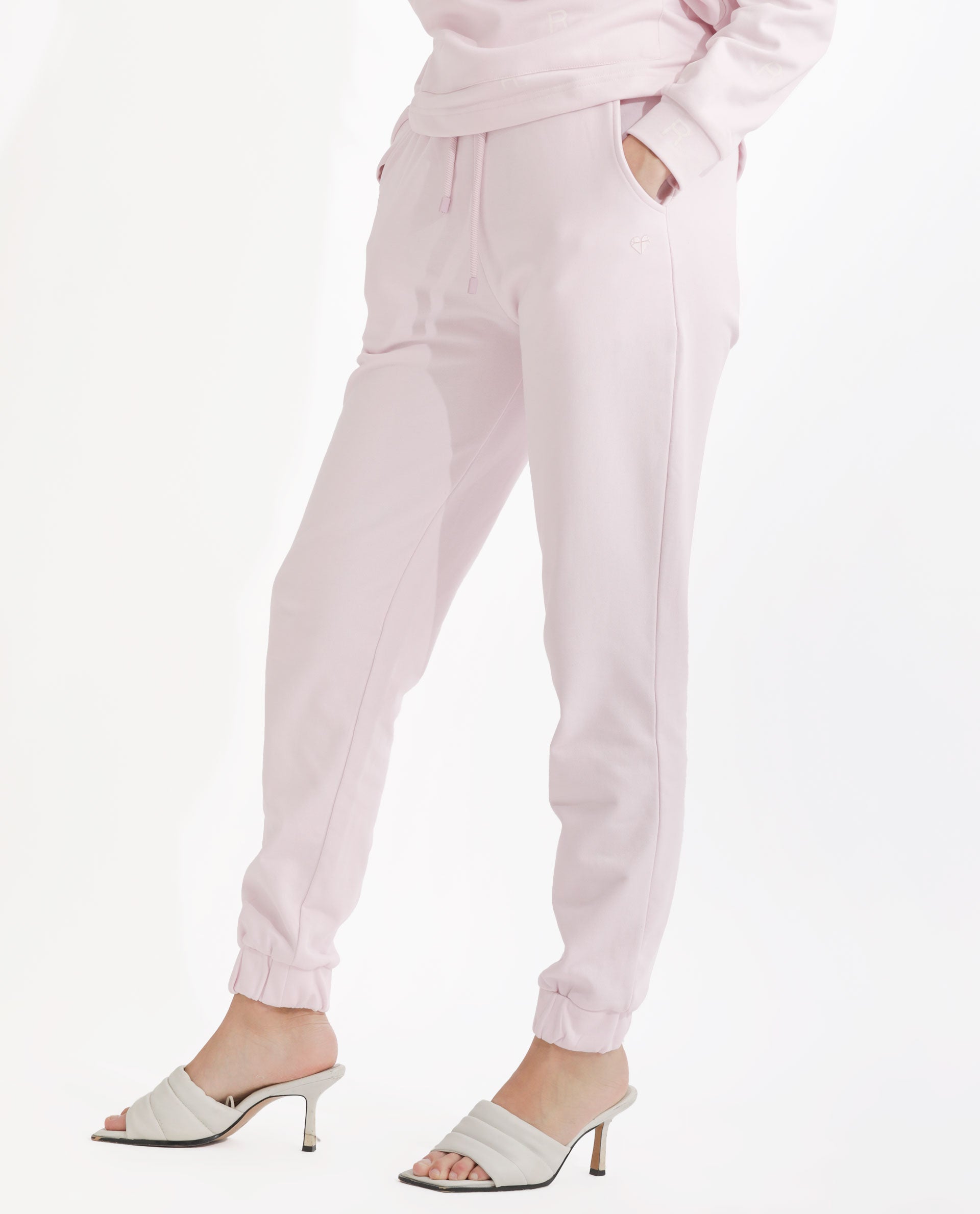 Rareism Women Terac T Light Pink Poly Cotton Fabric Regular Fit Solid Mid Rise Ankle Length Track Pant