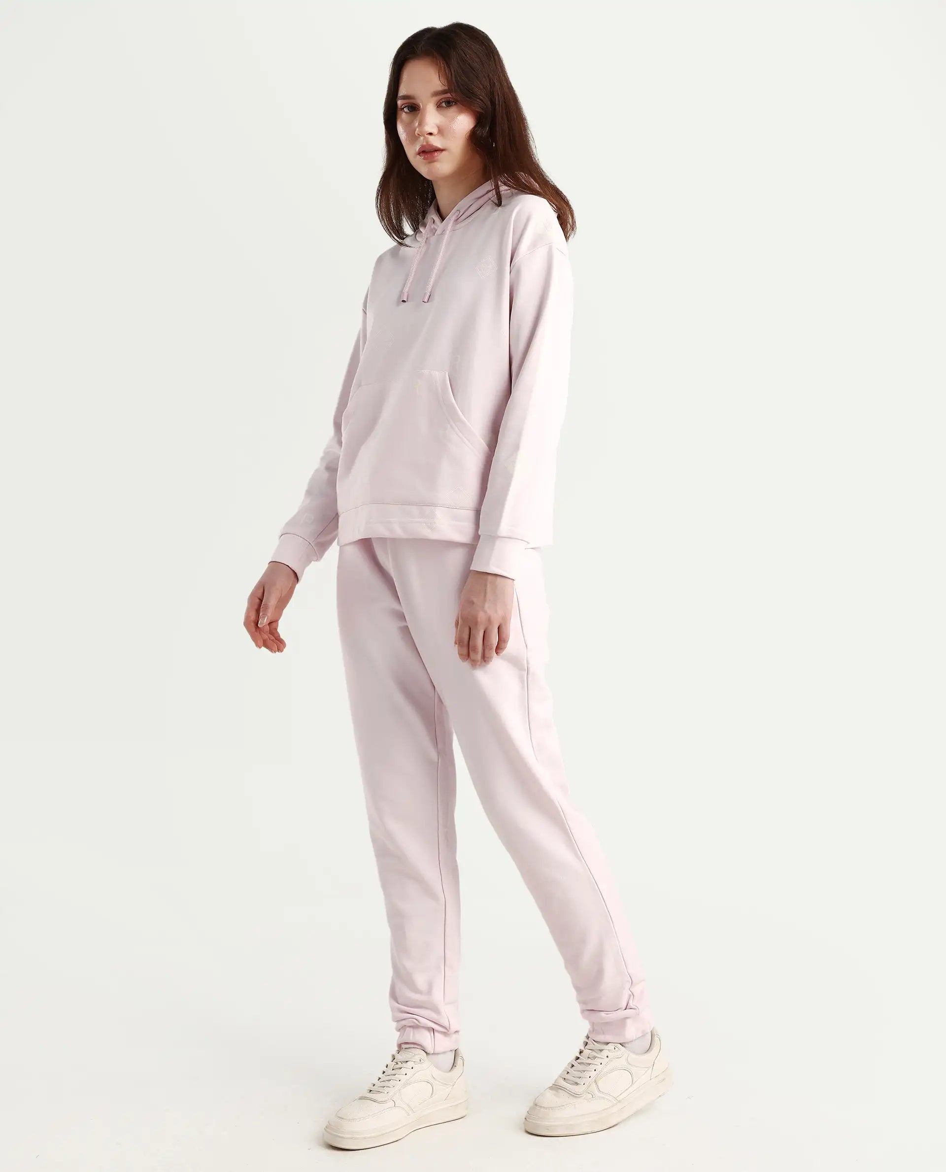 Rareism Women's Terac T Light Pink Polyester Blend Plain Ankle Length Regular Fit Track Pant