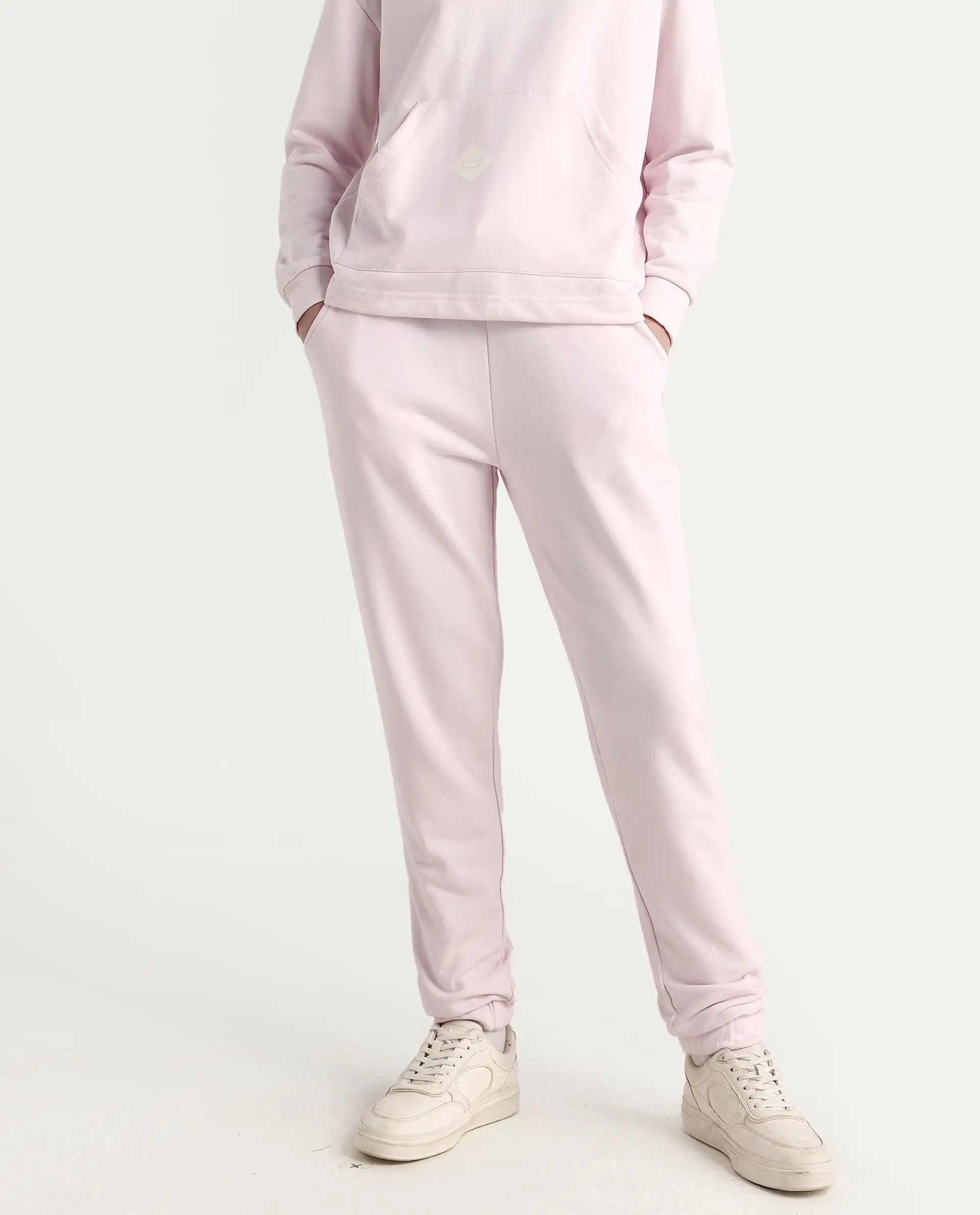 Rareism Women's Terac T Light Pink Polyester Blend Plain Ankle Length Regular Fit Track Pant