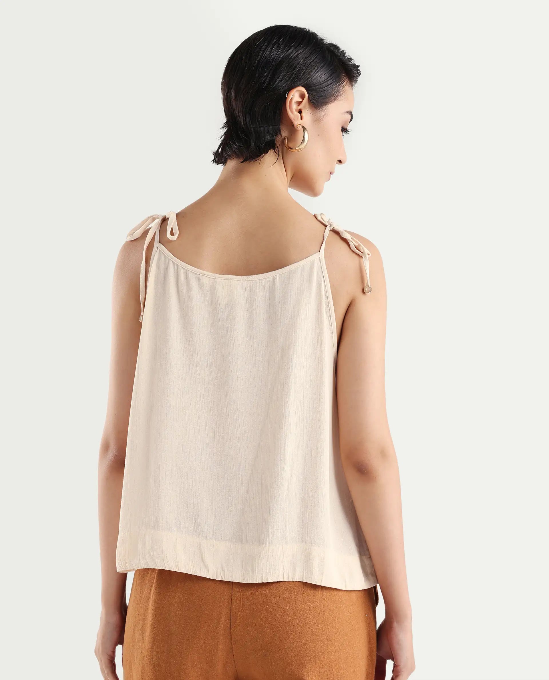 Rareism Women's Terni Off White Rayon Shoulder Strap Floral Print Extended Sleeves Regular Fit Top