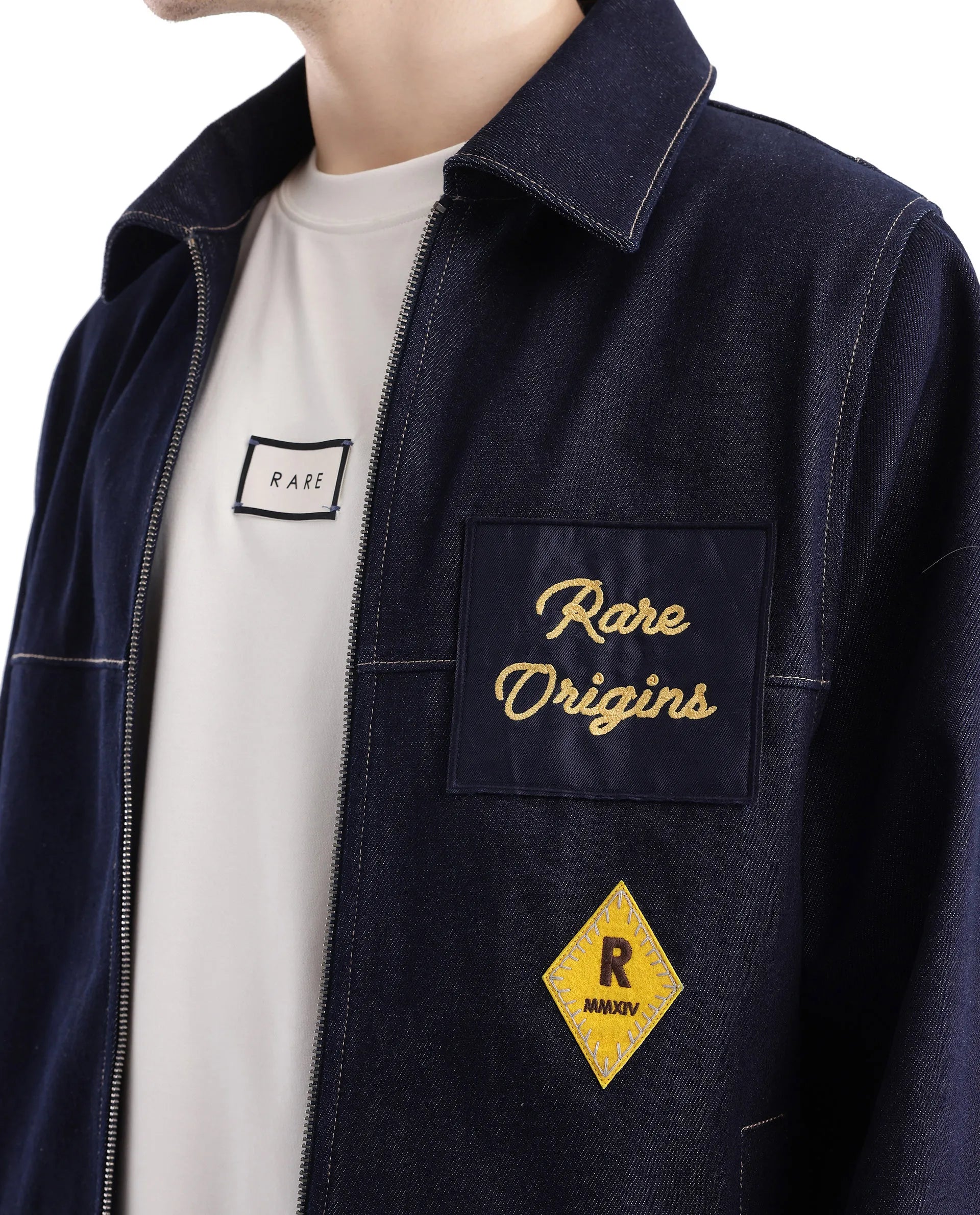 Rare Rabbit Men Teron Blue Cotton Fabric Collared Neck Jacket