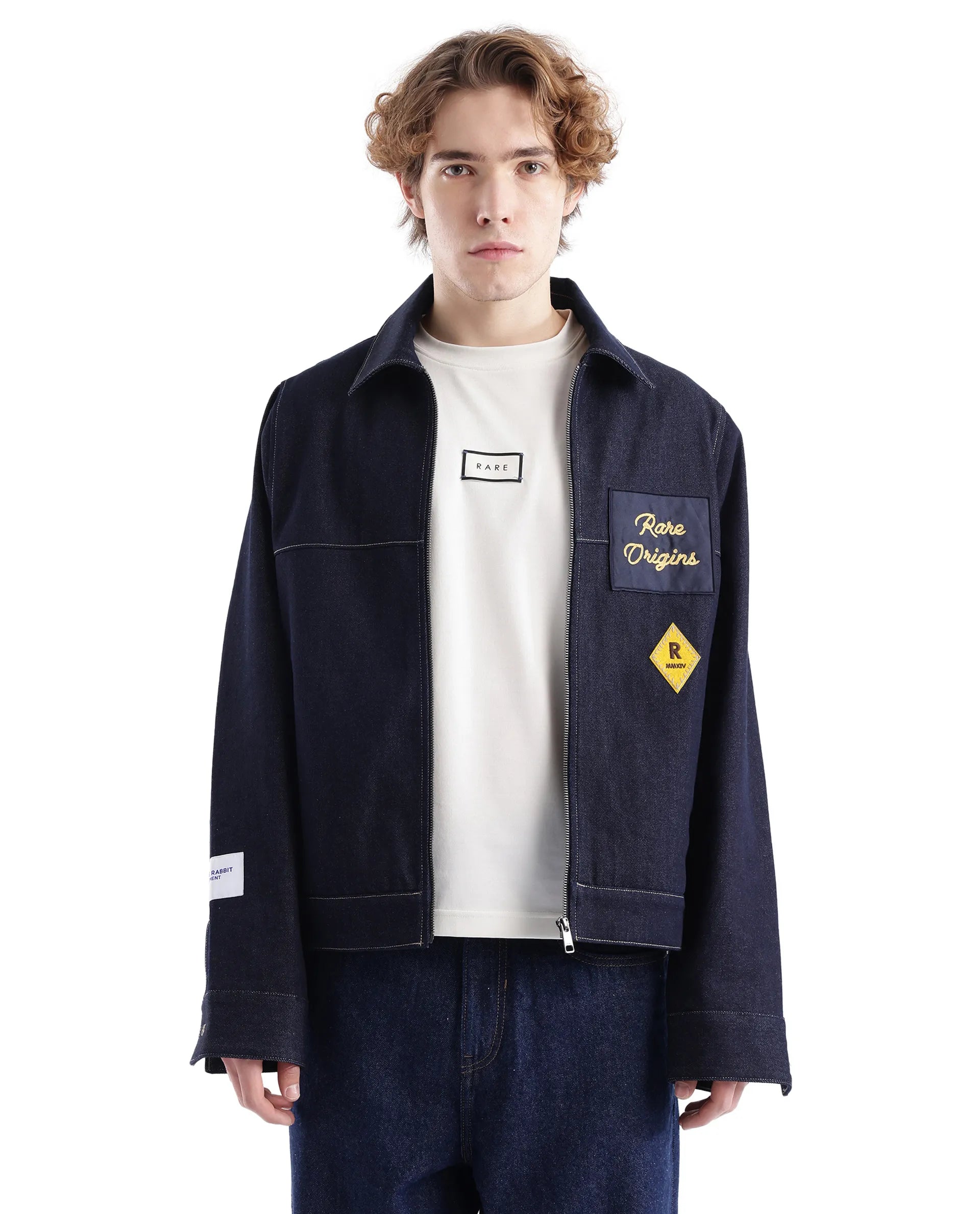 Rare Rabbit Men Teron Blue Cotton Fabric Collared Neck Jacket